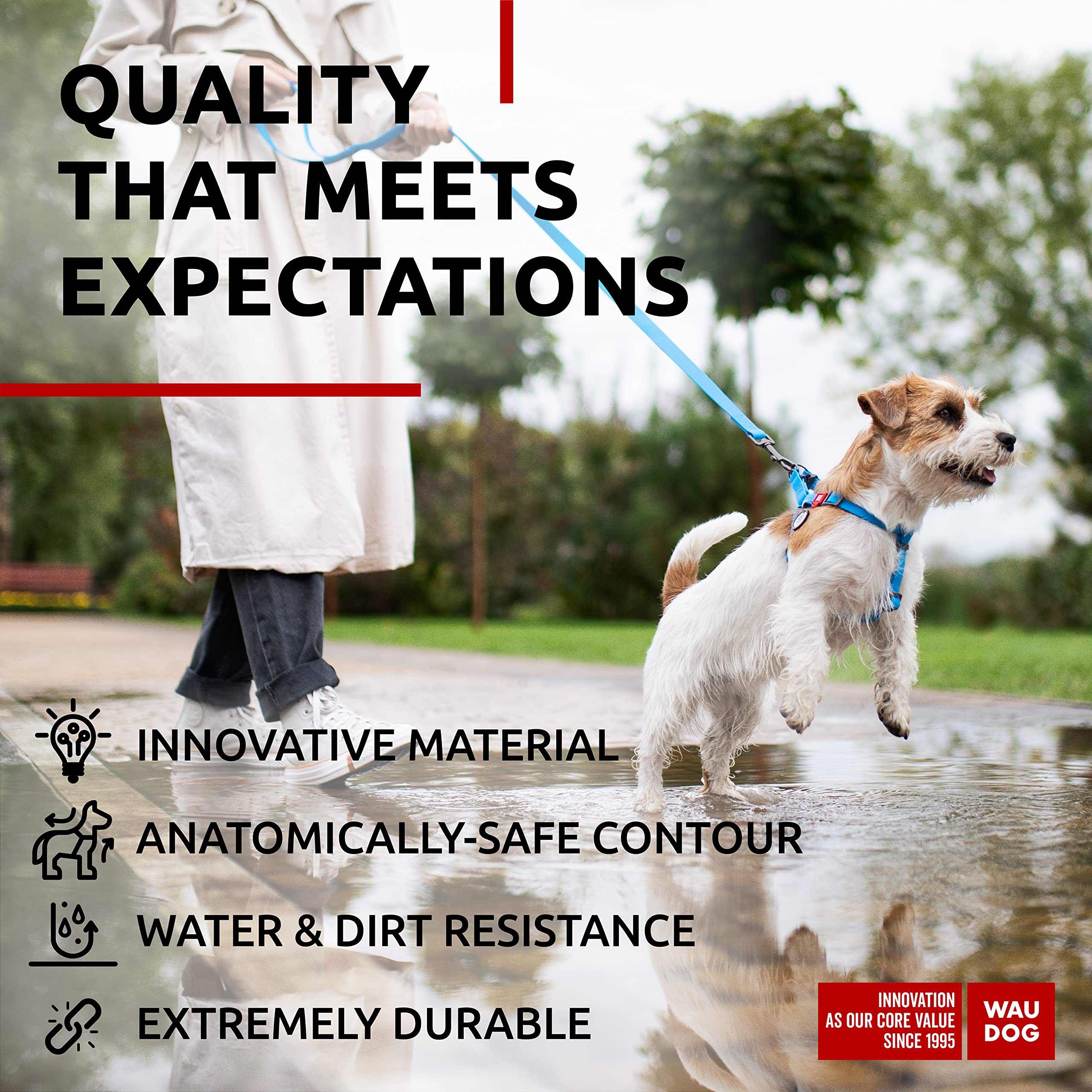 Harnais WAUDOG ajustement tailles – adaptabilité facile pour chiens et chiots.