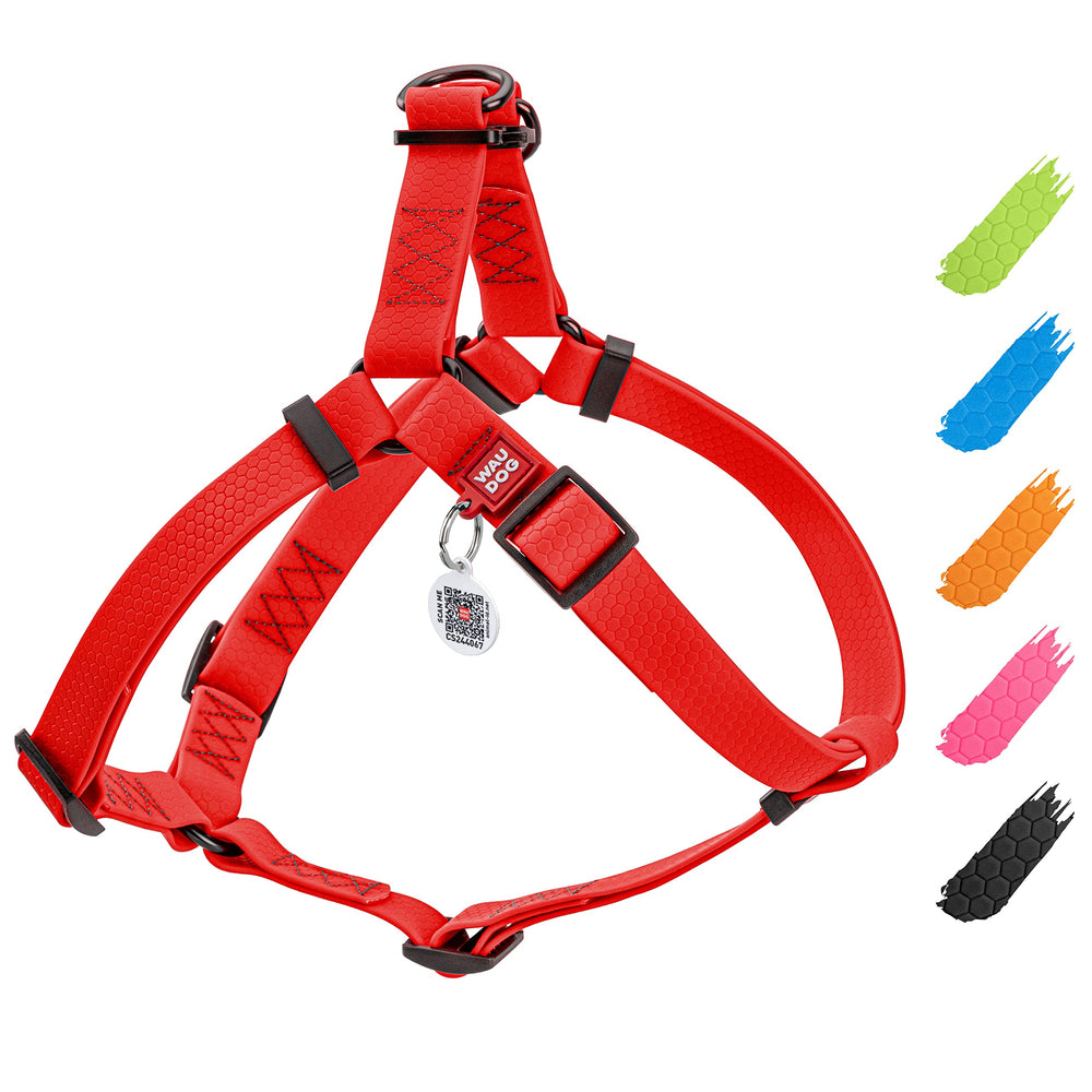 Harnais WAUDOG étanche pour chien rouge, parfait pour les sorties sous la pluie.
