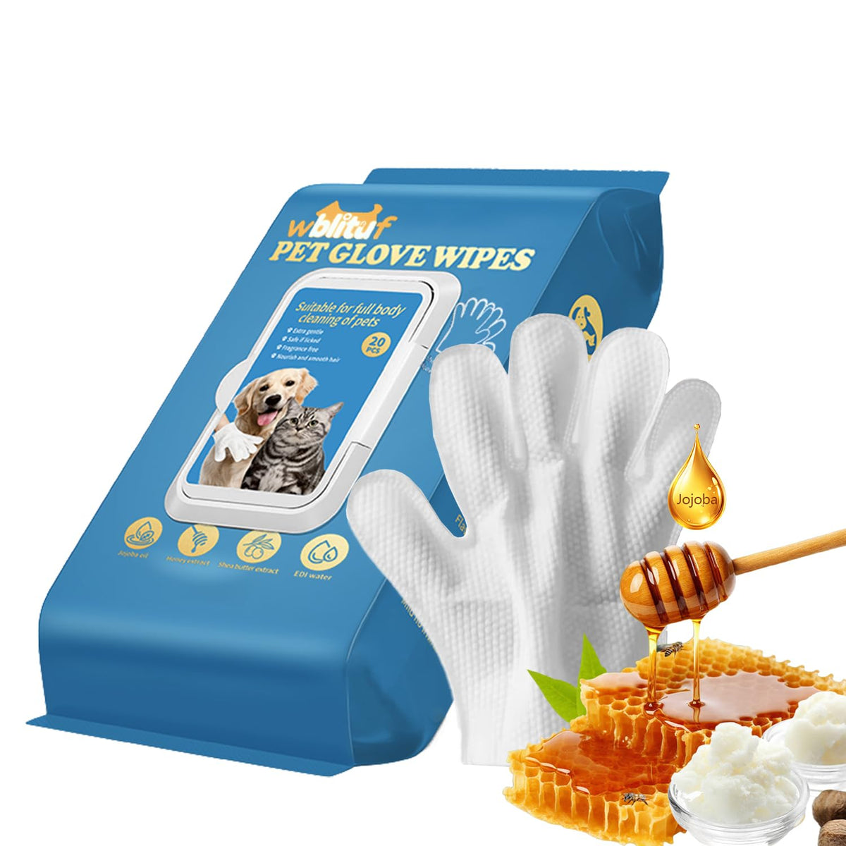 Gant de nettoyage WBLITUF pour le pelage des animaux, nettoyage en douceur.