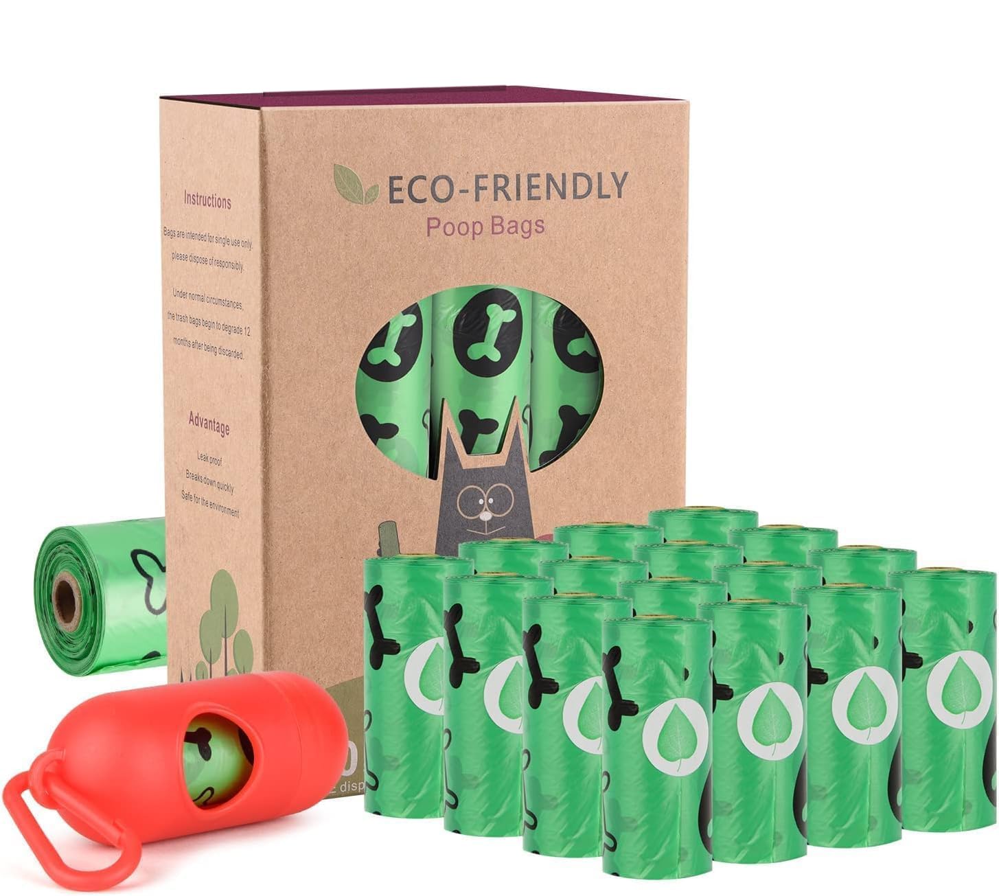 WDFAACK sacs-poubelle biodégradables avec porte-sacs pratique pour les sorties avec chien.