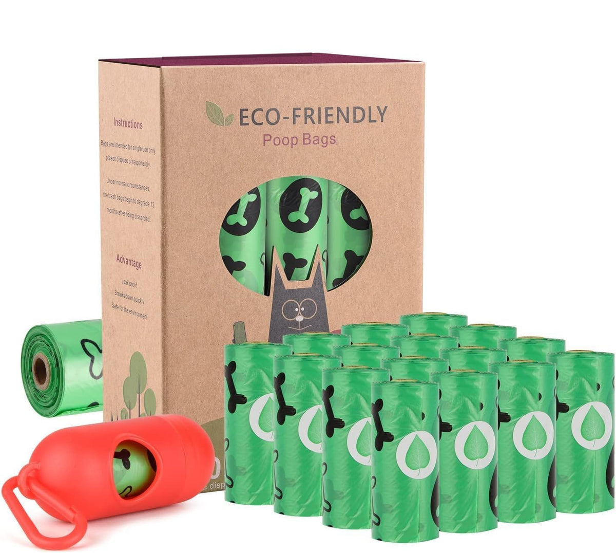 WDFAACK sacs-poubelle biodégradables avec porte-sacs pratique pour les sorties avec chien.