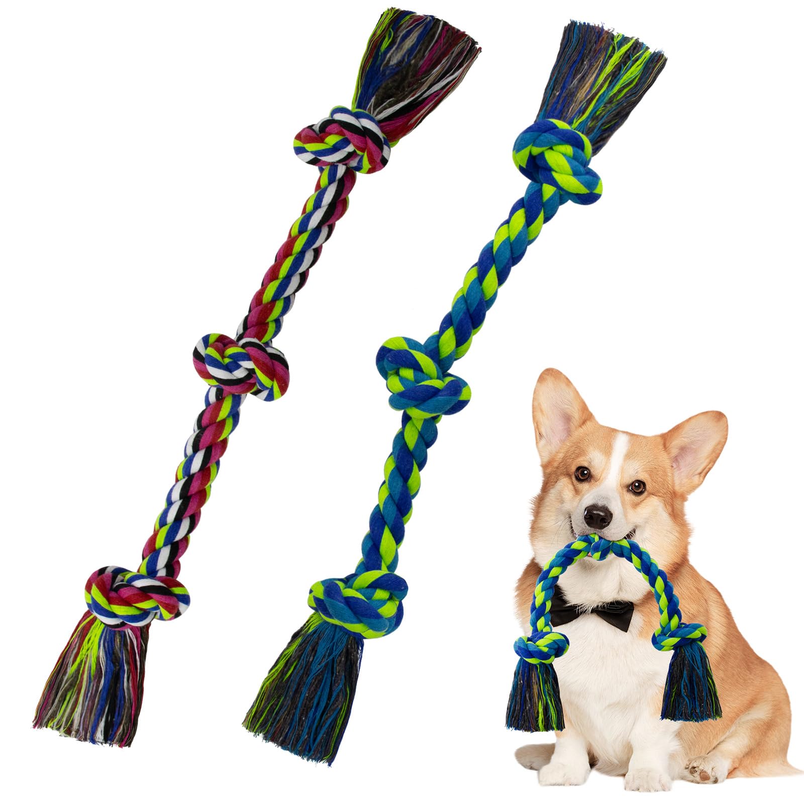 WDZZHOT pack de 2 jouets corde chien, 3 nœuds, idéal pour jeux variés