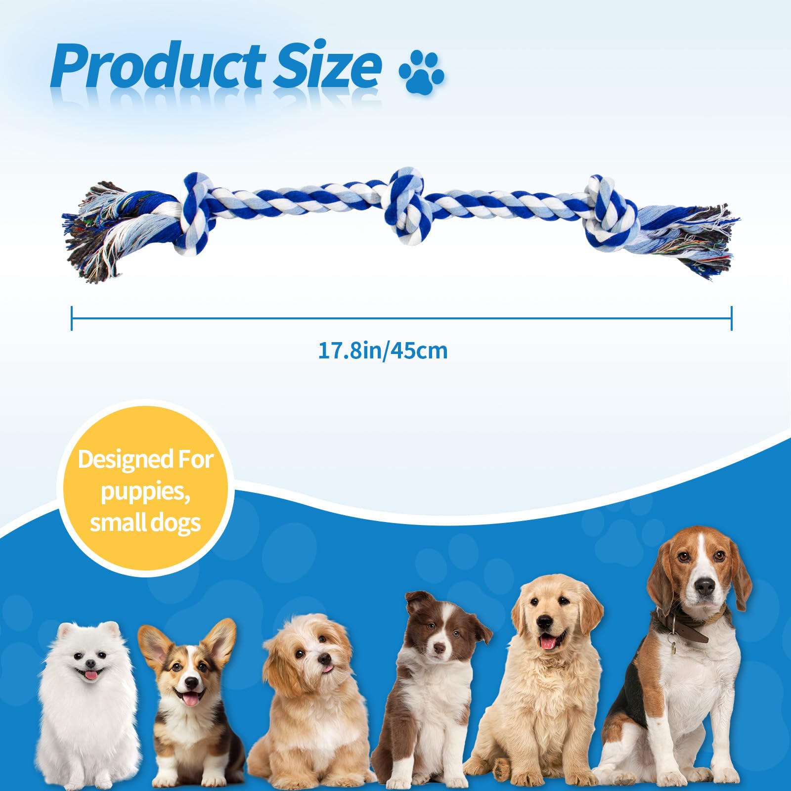 WDZZHOT jouet corde pour chien 3 noeuds 45 cm, durable et facile à saisir.
