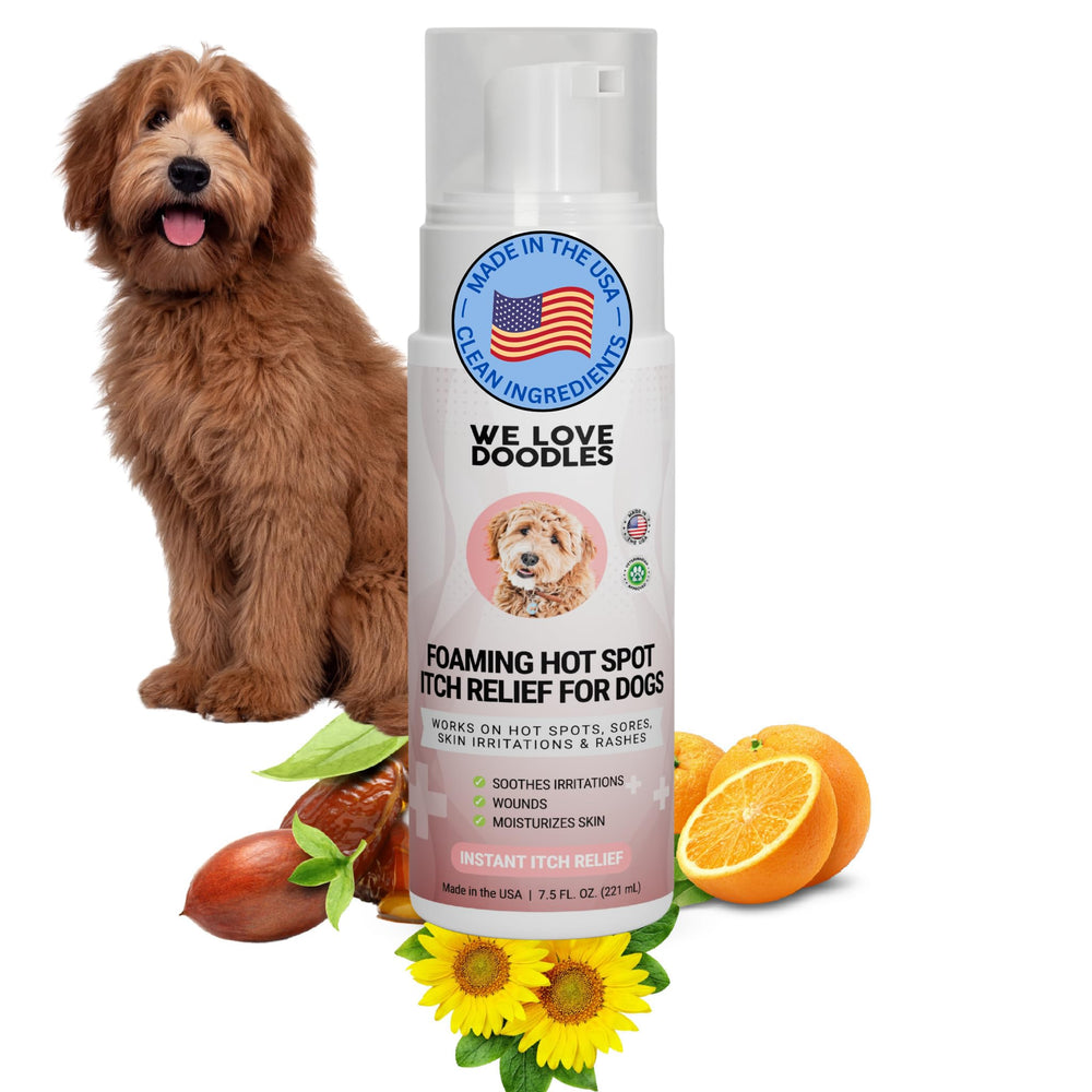 We Love Doodles Mousse Spray Zone Chaude Chien: soulagement ciblé des irritations cutanées.