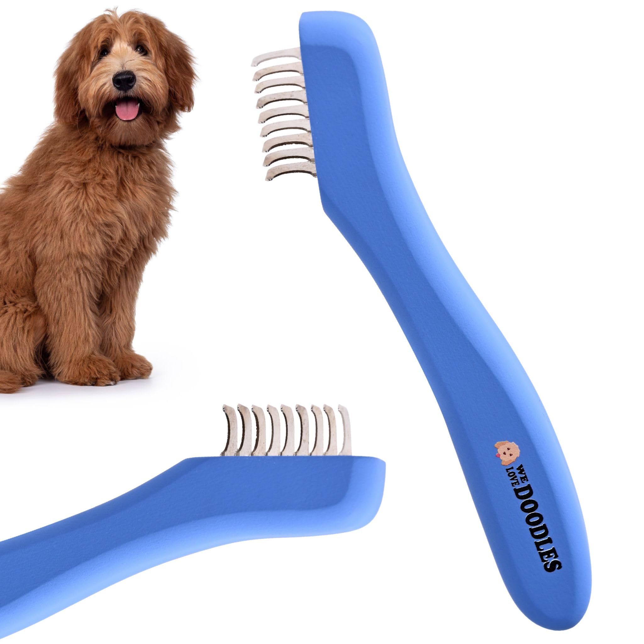 We Love Doodles peigne démêlant pour chiens en action, démêlage rapide et sans douleur.