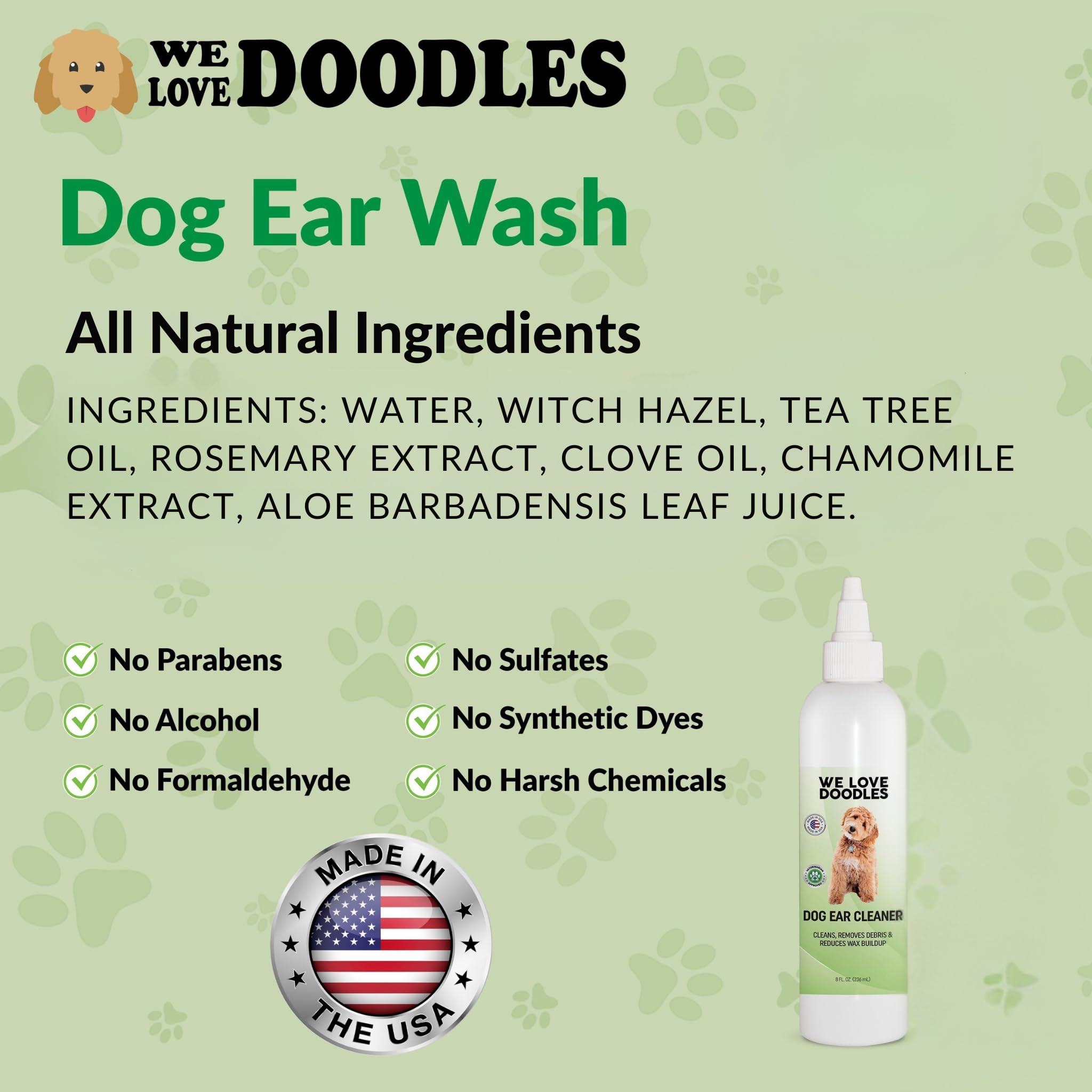 We Love Doodles utilisation-simple-nettoyant-oreilles-chien, massage rapide et rinçage efficace.