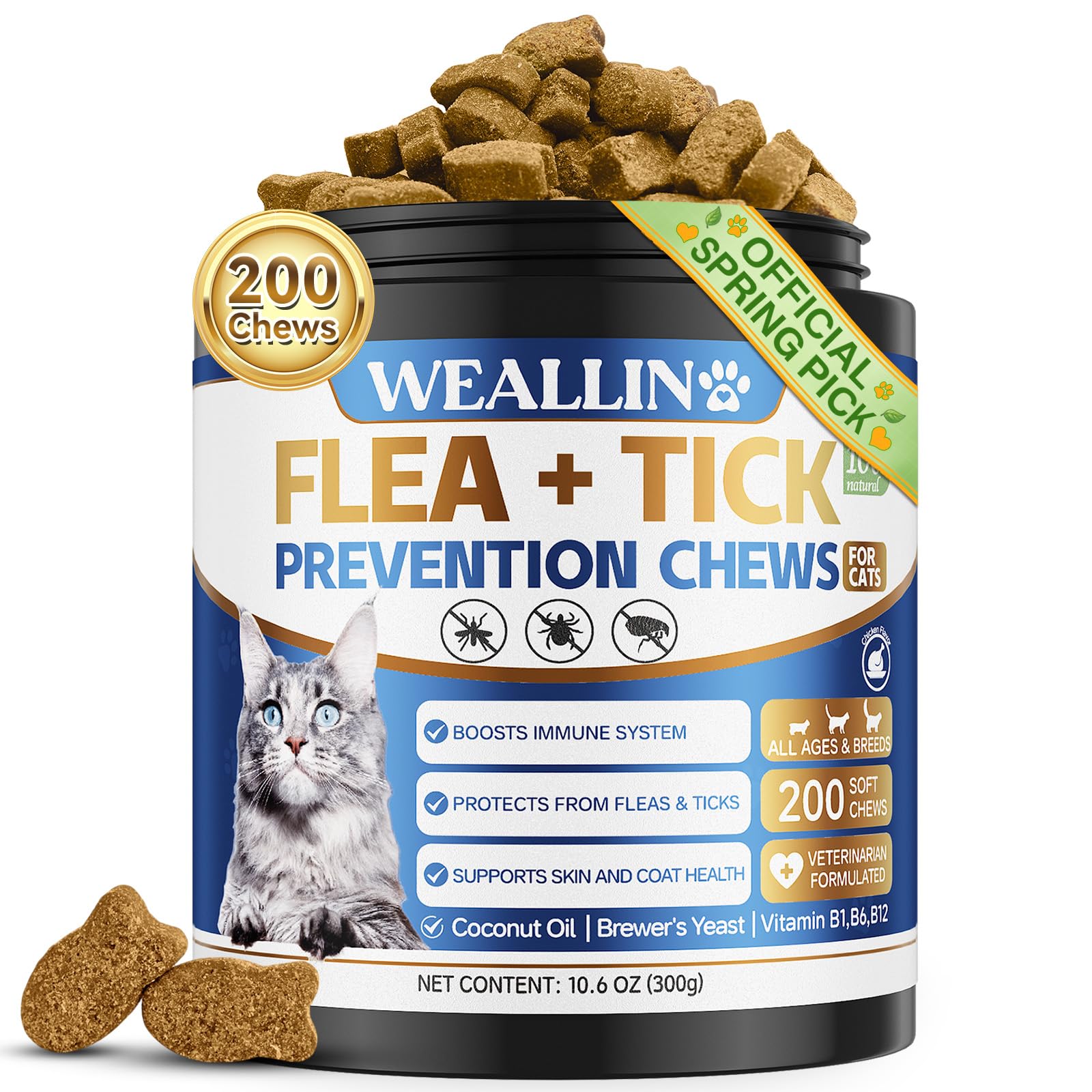 WEALLIN: bouteille de friandises anti-puces pour chat, pratique et dosable.