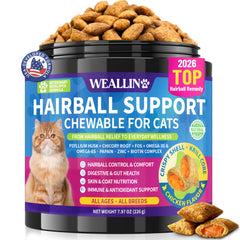 WEALLIN friandises chat boules-poils bocal-500 : texture croquante et soutien digestif potentiel.