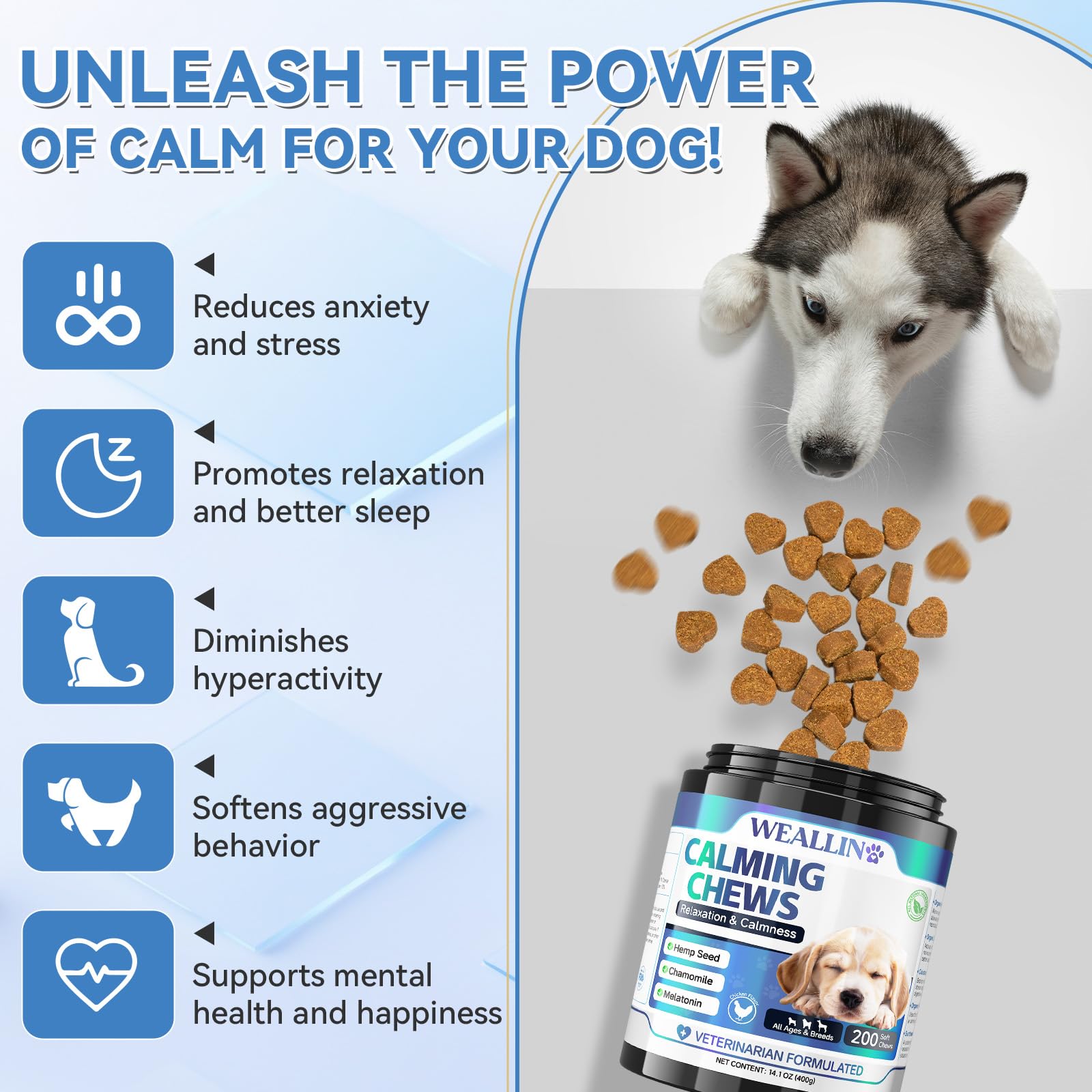 Friandises WEALLIN pour chiens, gros plan, goût poulet apprécié.