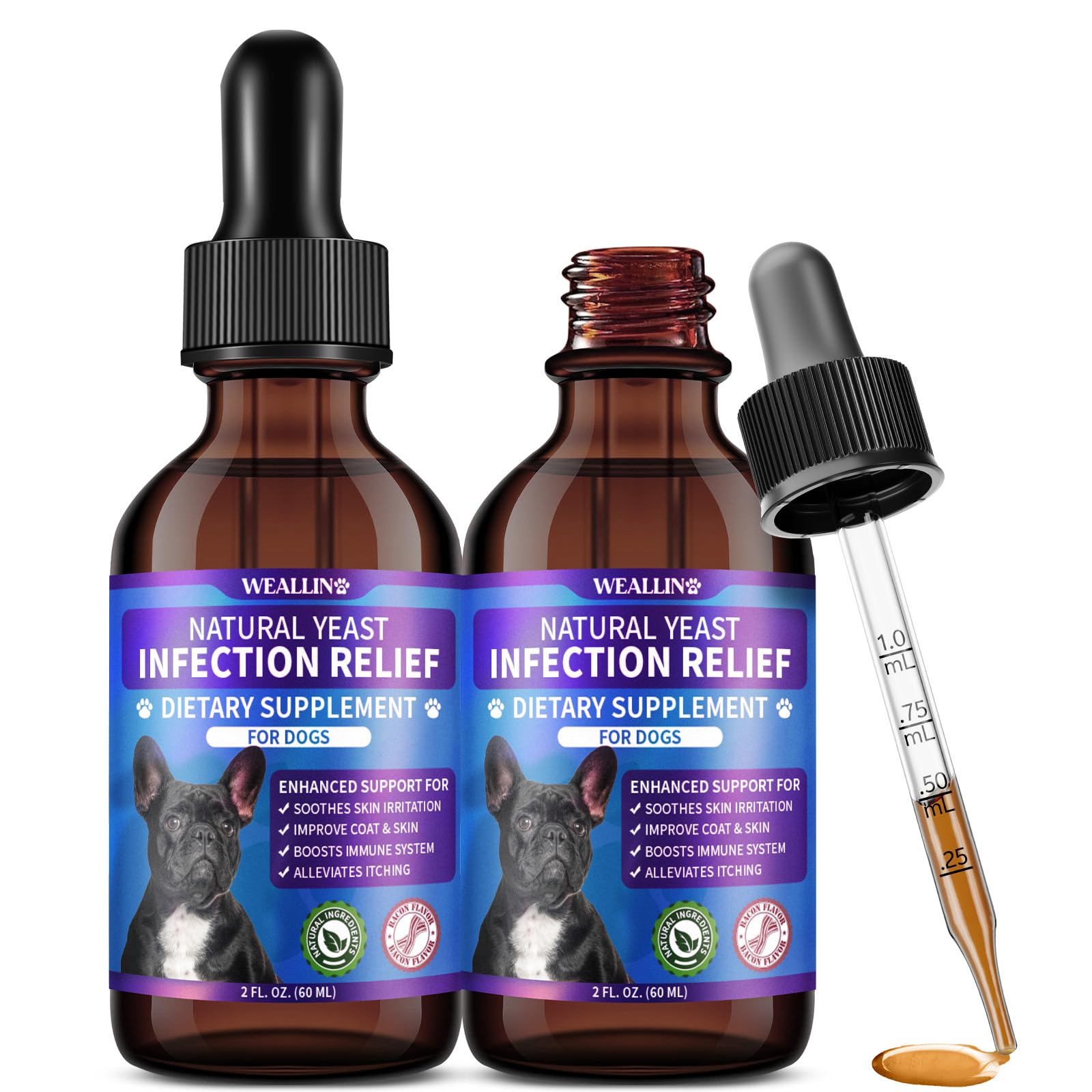 WeAllin Drops Lévre chien emballage visible, soin naturel de la peau.