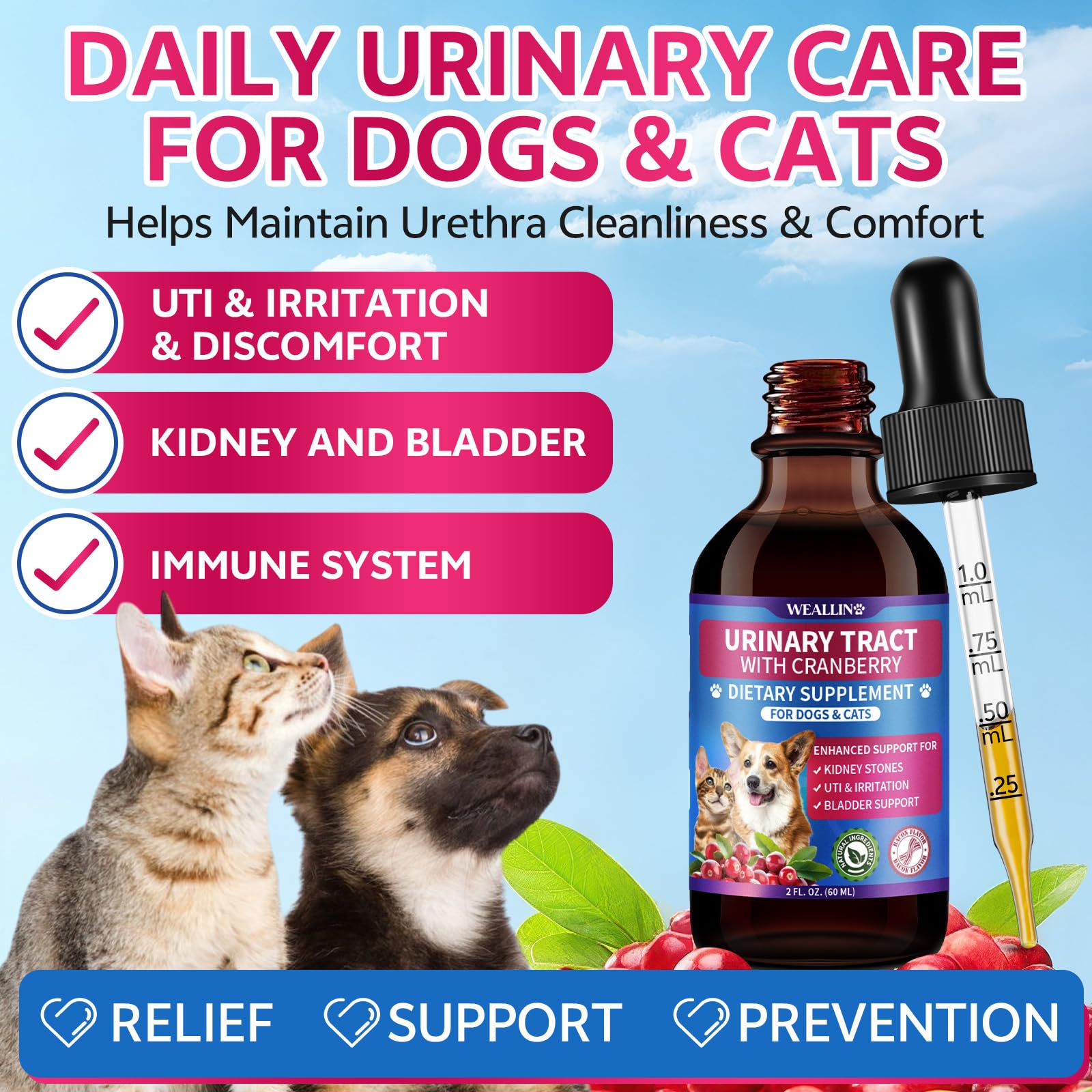 WEALLIN Gouttes avec pipette pour chats et chiens, dosage simple.