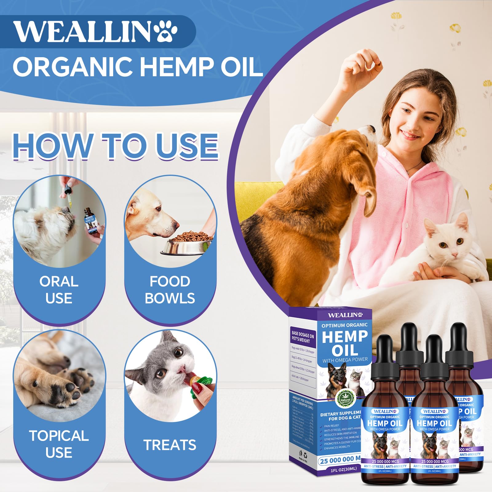 WEALLIN Huile de chanvre – chat calme pendant les orages.