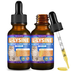 WEALLIN L-lysine pour chats: bouteille et gouttes faciles à administrer pour le soutien immunitaire.