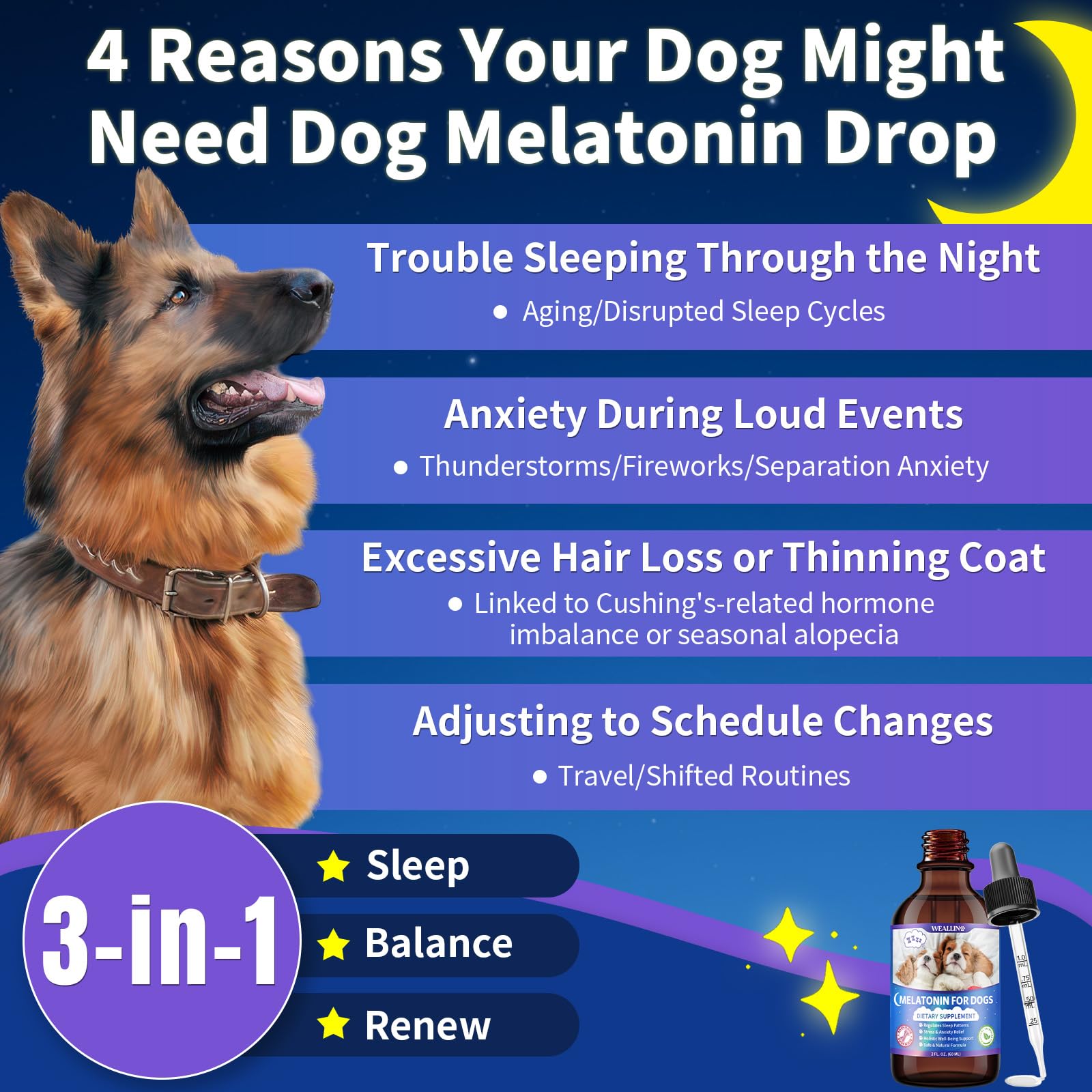 WEALLIN Mélatonine pour chien - pipette doseuse prête à l’emploi