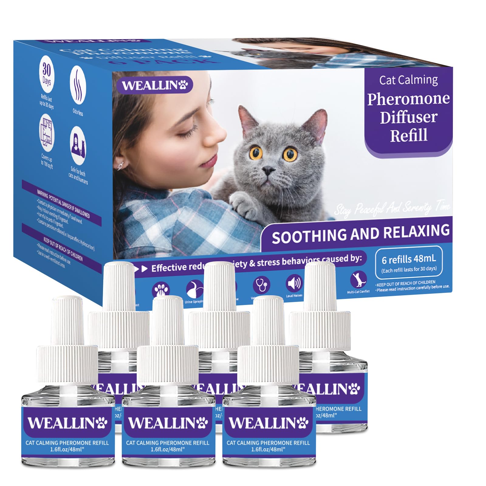 WEALLIN recharge diffuseur chat calme: favorise un environnement serein pour votre chat.