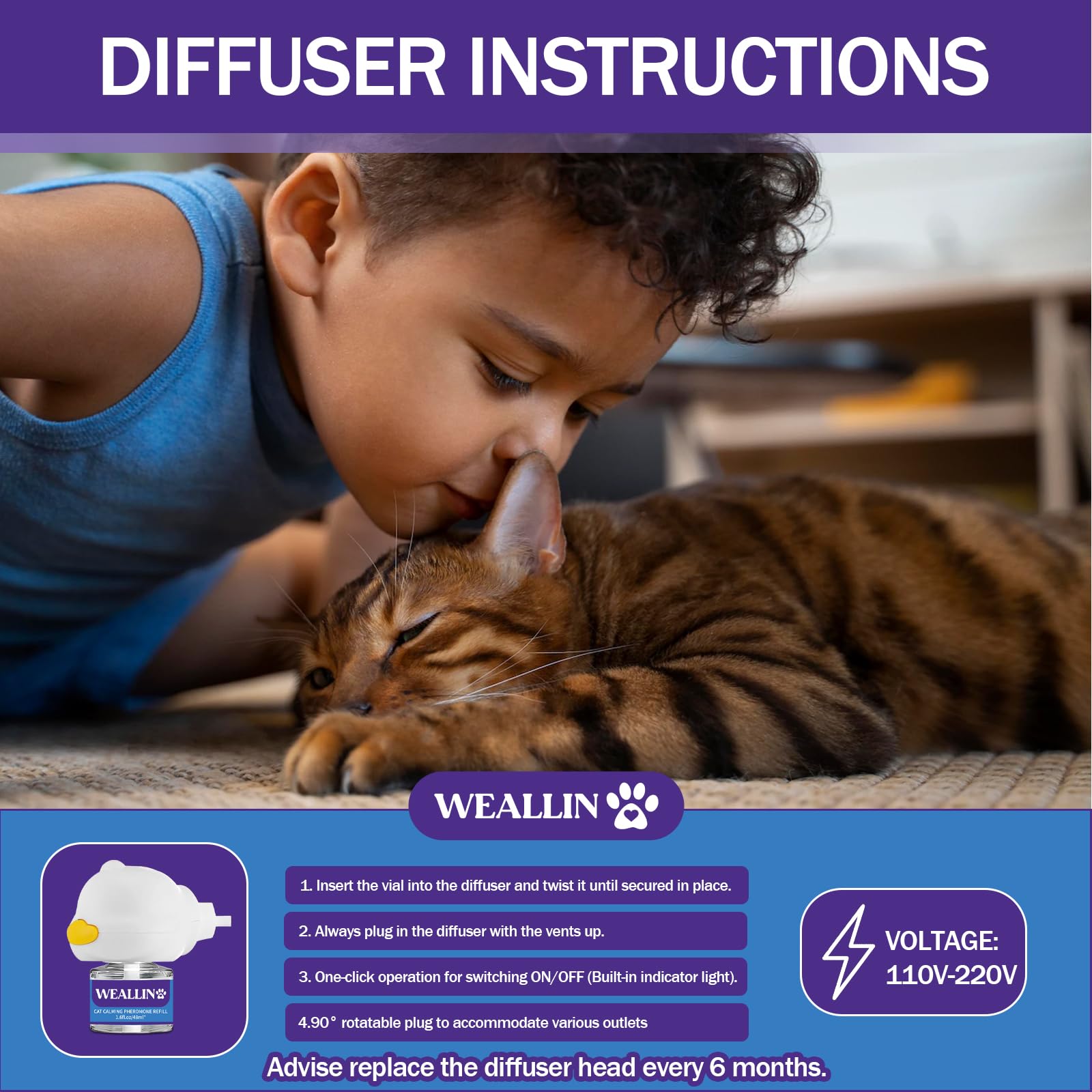 WEALLIN recharge diffuseur multi-chats: favorise harmonie et moins de conflits.