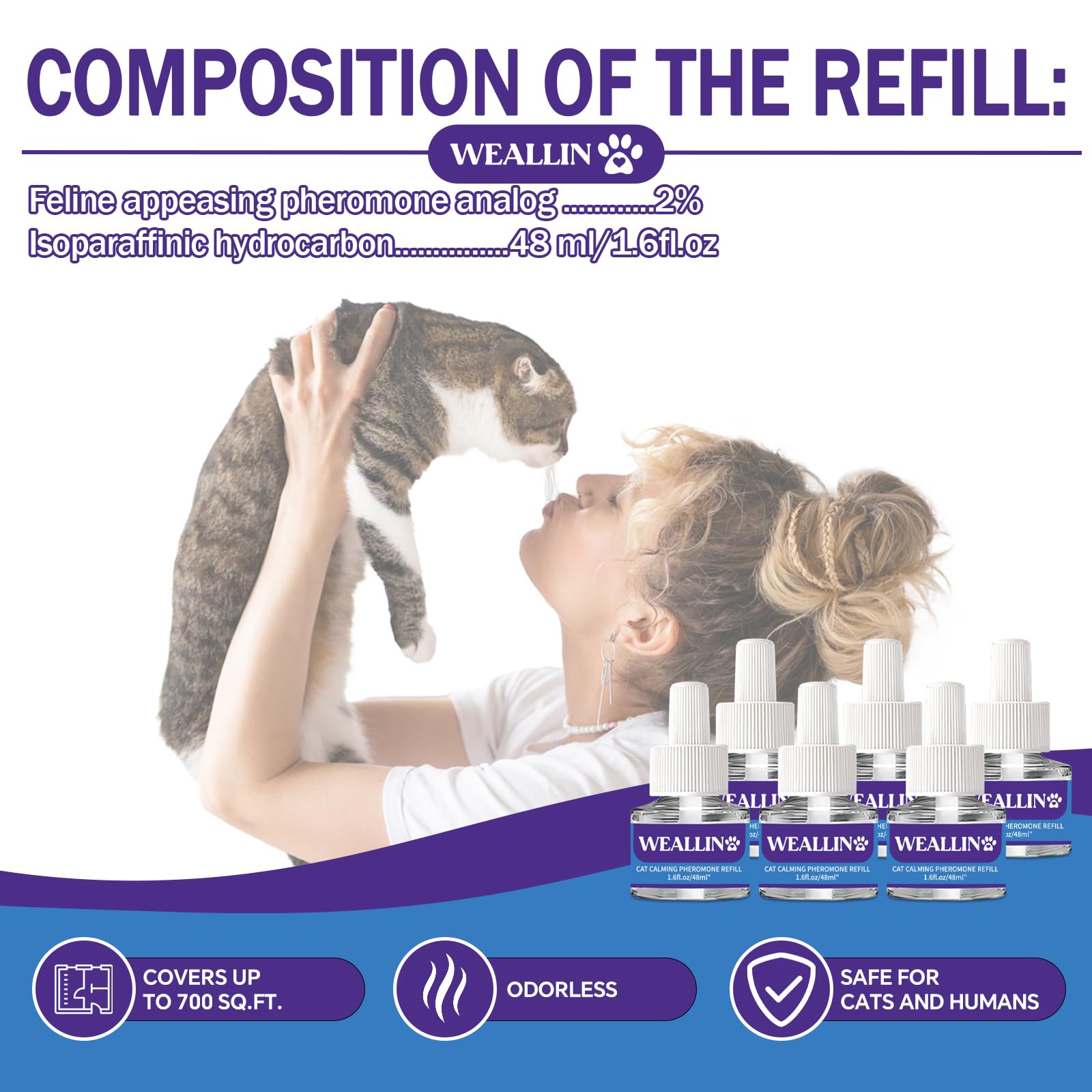 WEALLIN recharge diffuseur chat longue duree: jusqu a 180 jours en tout.