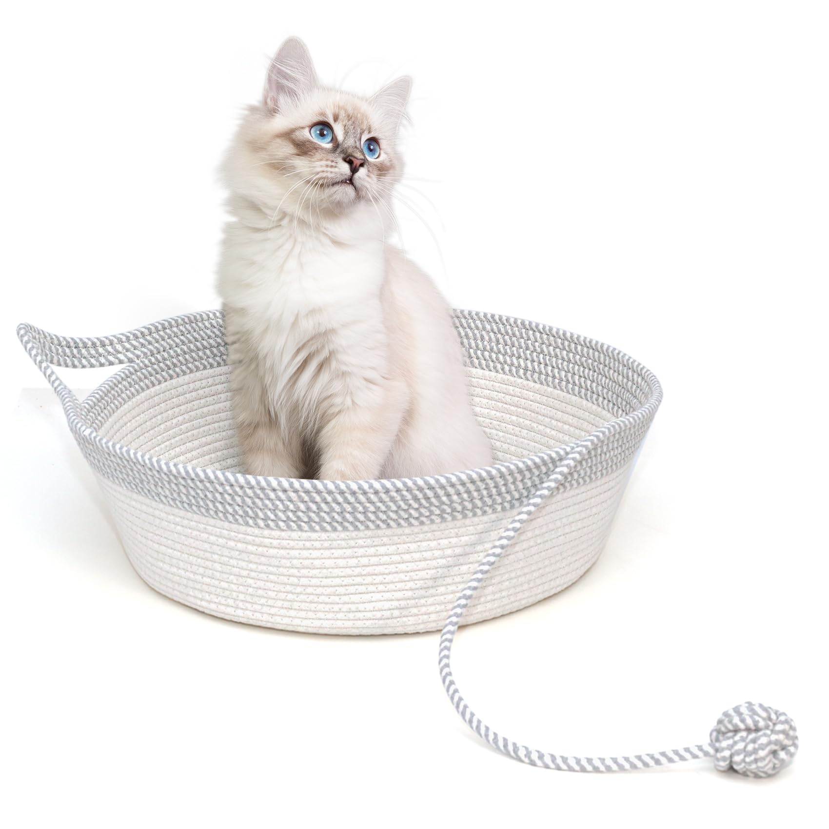 WEAVELYRICS Chat-lit rond en coton gris et blanc, confort doux pour chats.