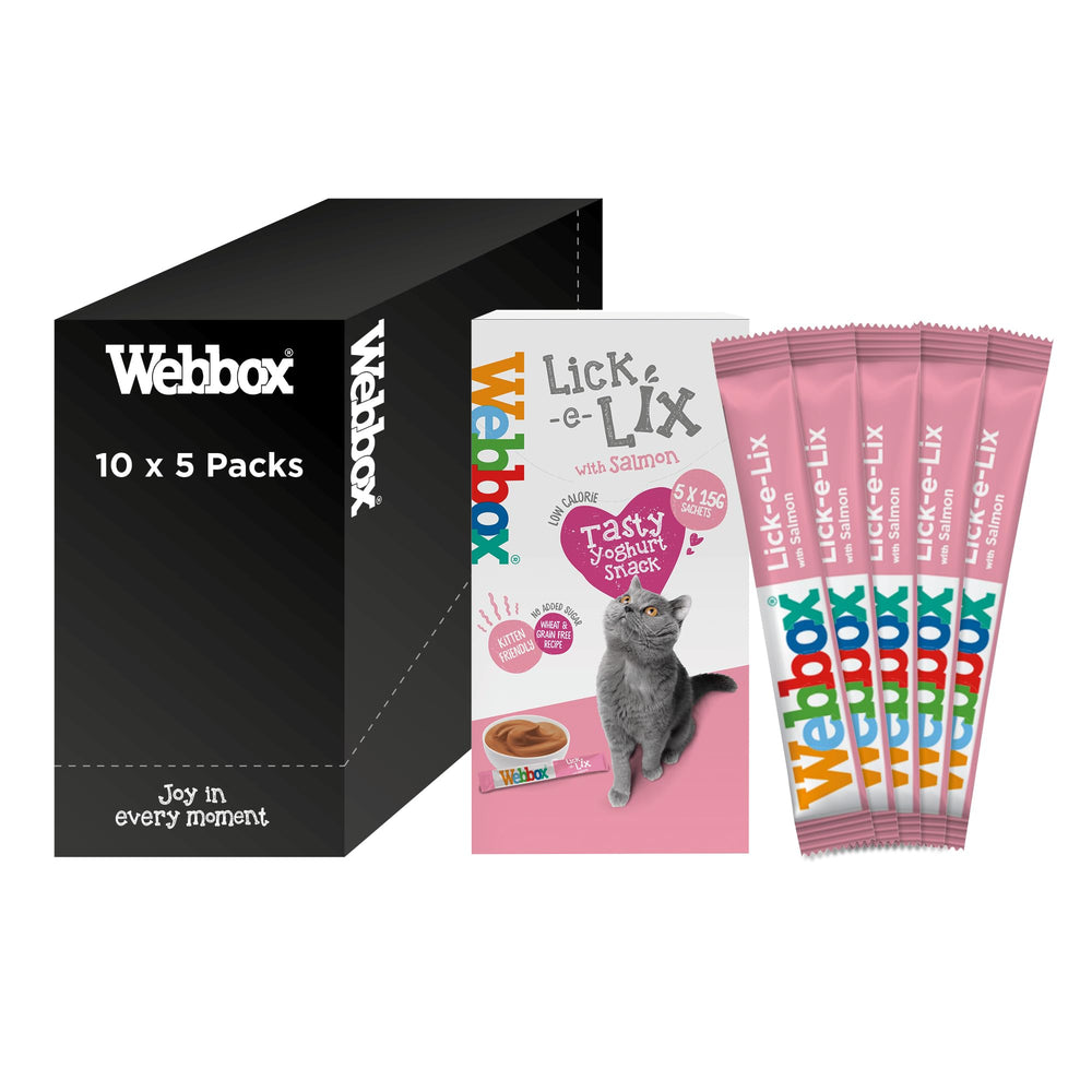 Cette friandise Webbox Cats Delight Lick-e-Lix Saumon, 15 g, lot de 10, est un régal interactif.