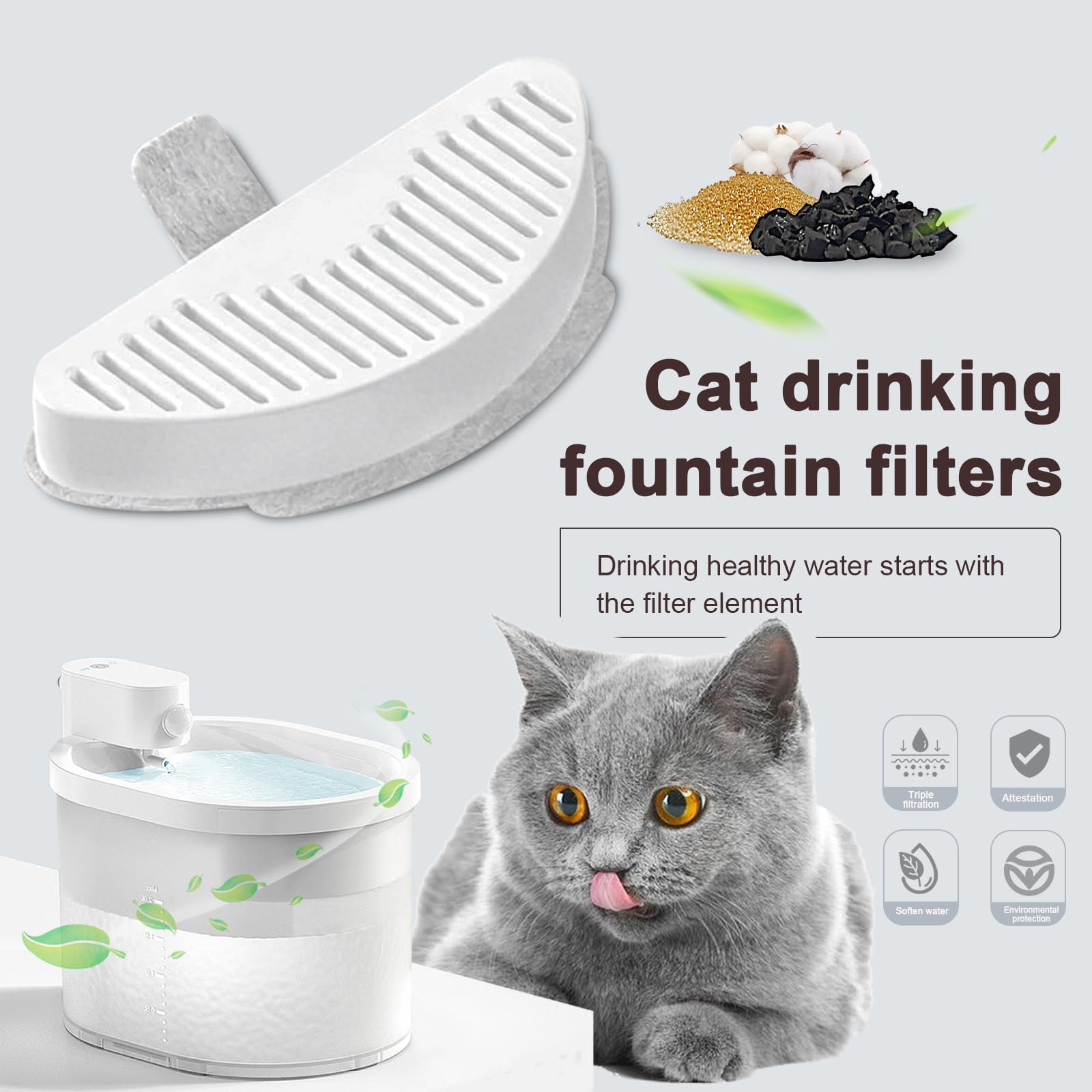 Détail filtration triple: éponges et résine ionique pour goût frais.