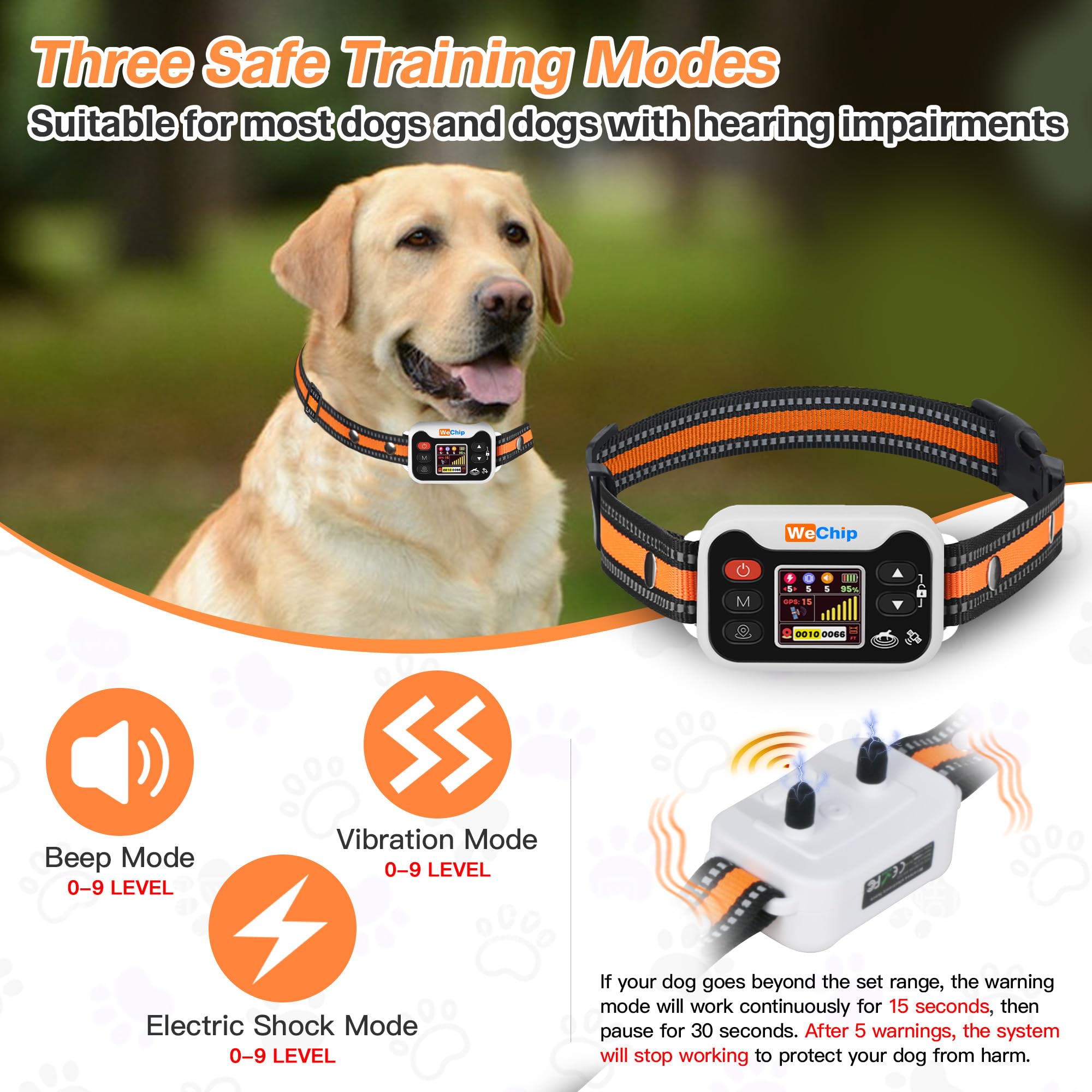 Collier WeChip confortable et réglable pour petits et moyens chiens.