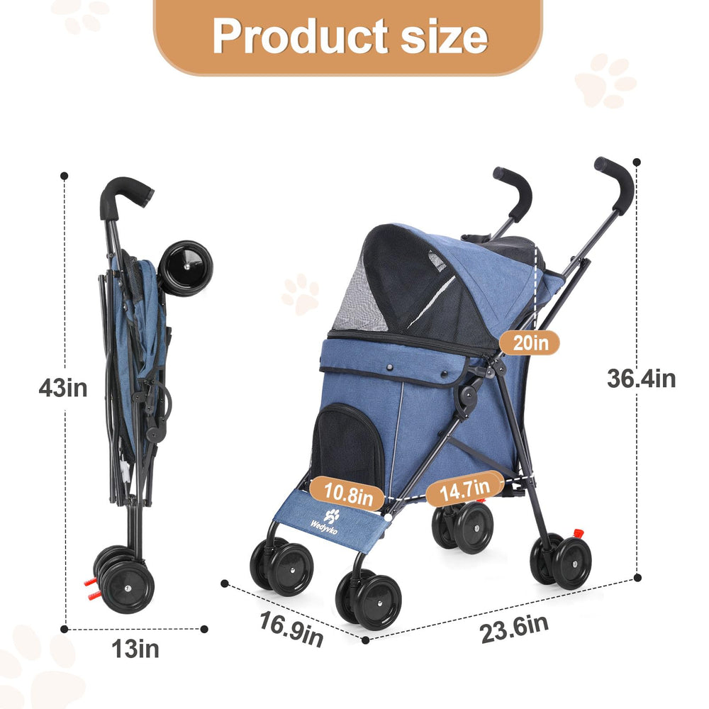 Poussette pliable Wedyvko sans outils bleu marine, rangement rapide.