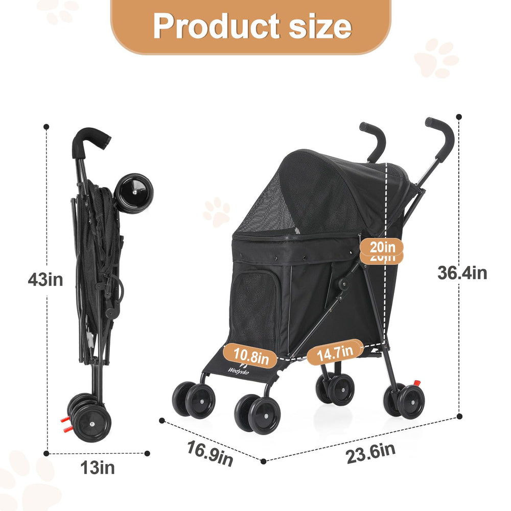 Poussette Wedyvko adaptée pour chat, vue dégagée et air frais.