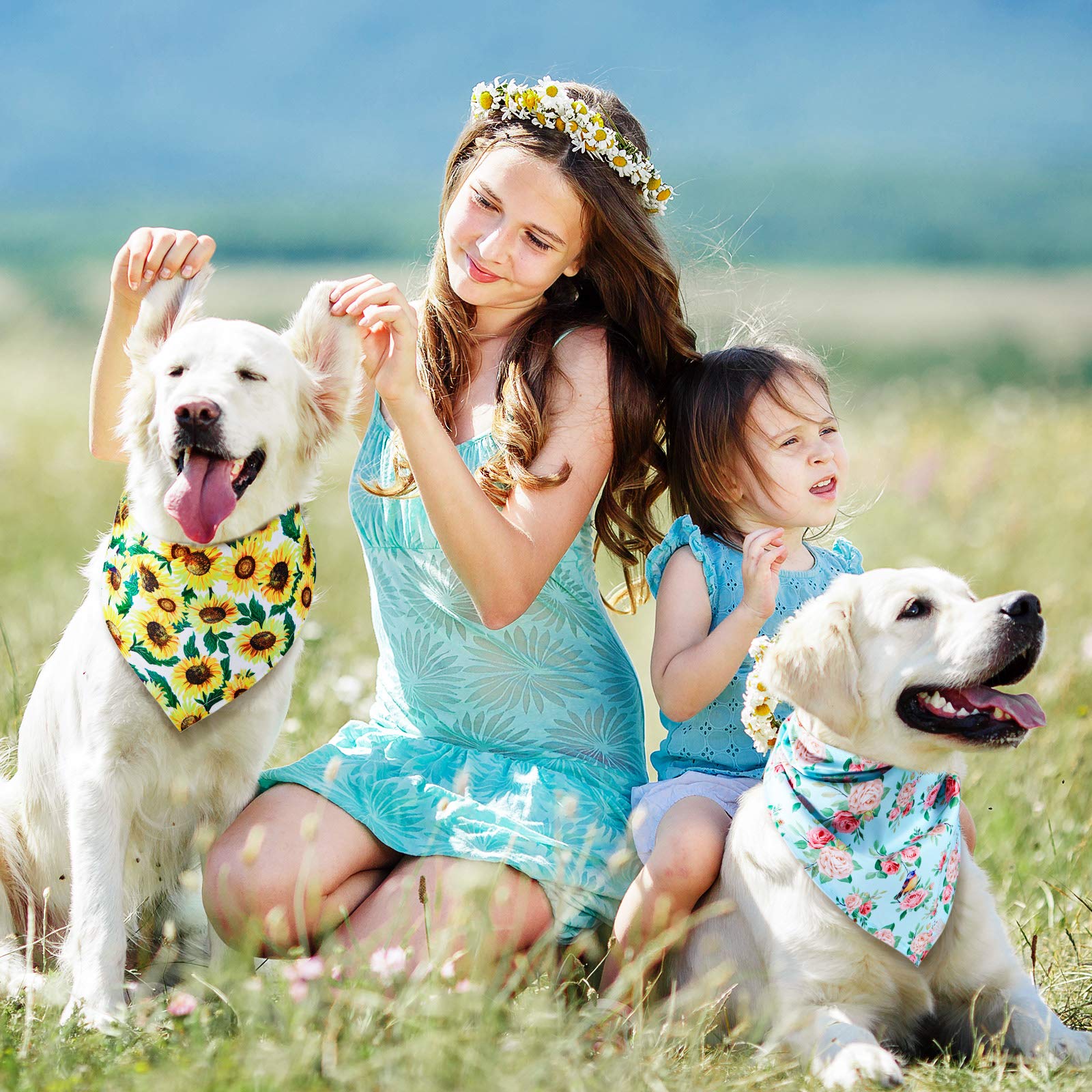 Bandana Weewooday chien fleurs motif jardin, idéal pour photos et balades.