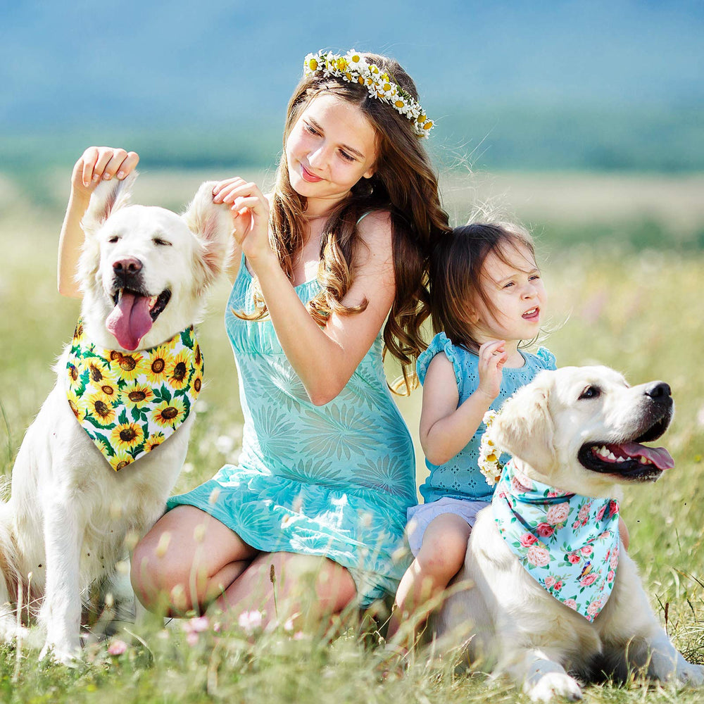 Bandana Weewooday chien fleurs motif jardin, idéal pour photos et balades.