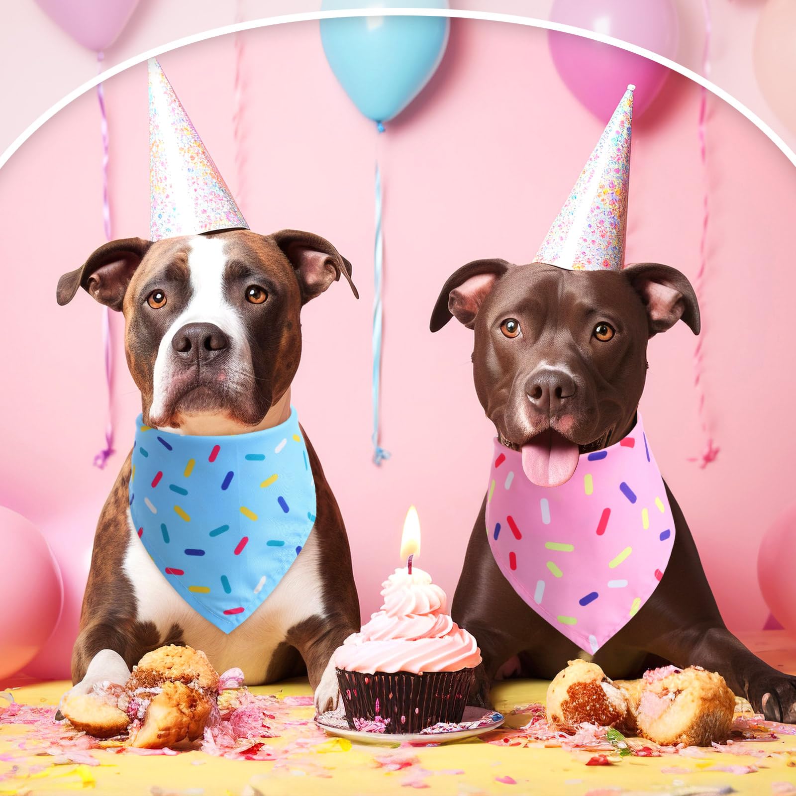 Bandanas Weewooday avec motif confetti glace bleu et rose pour photo.