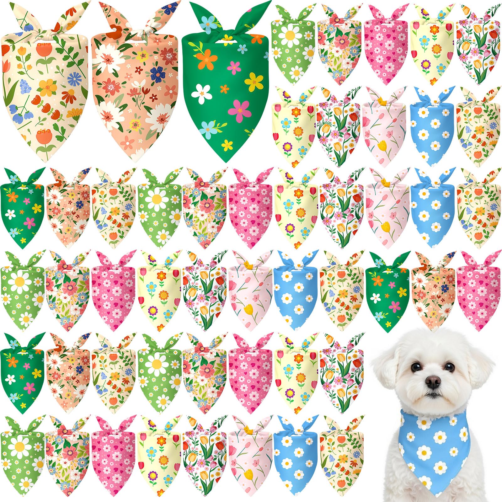 Bandana Weewooday motif marguerite pour chien, apparence printanière et confortable.