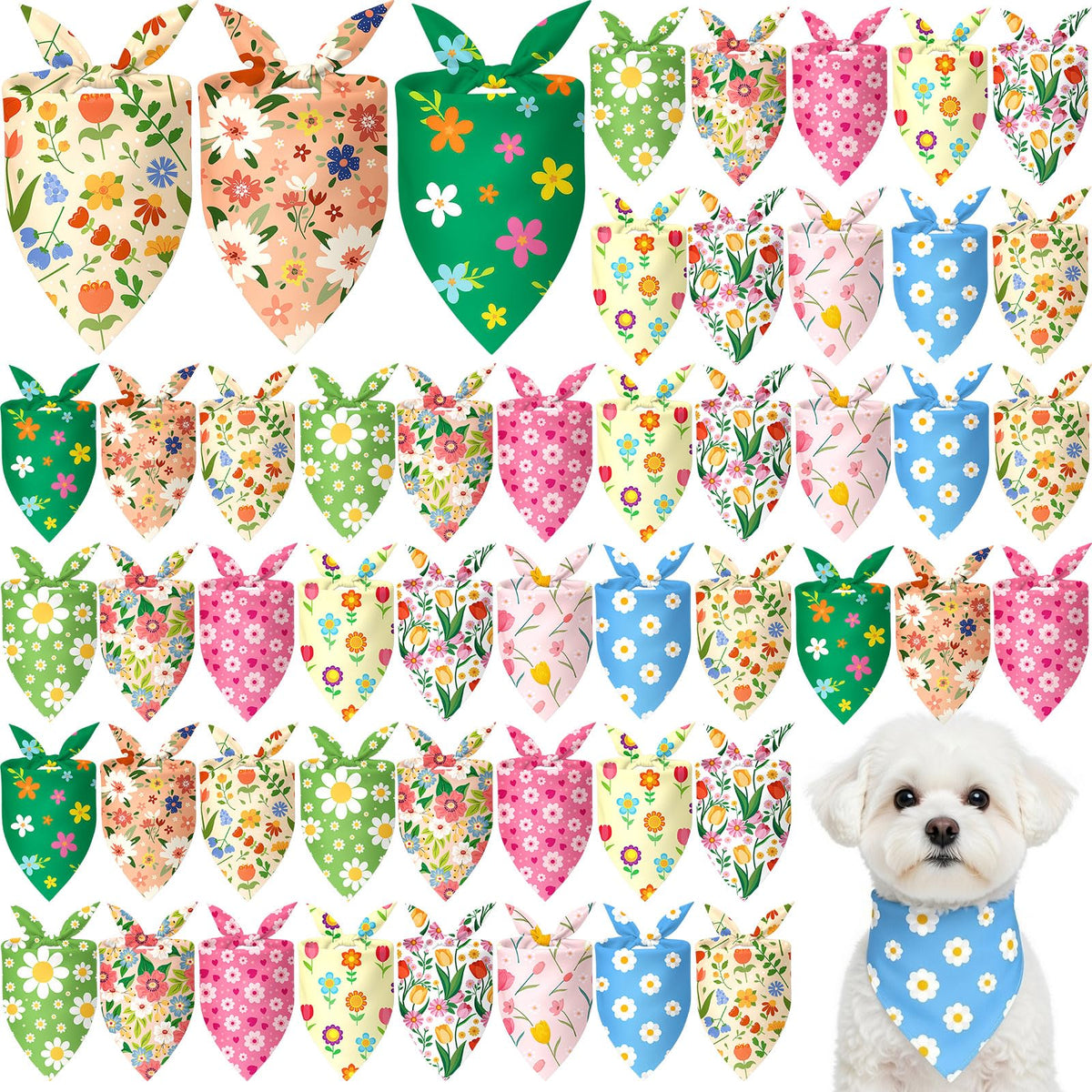 Bandana Weewooday motif marguerite pour chien, apparence printanière et confortable.