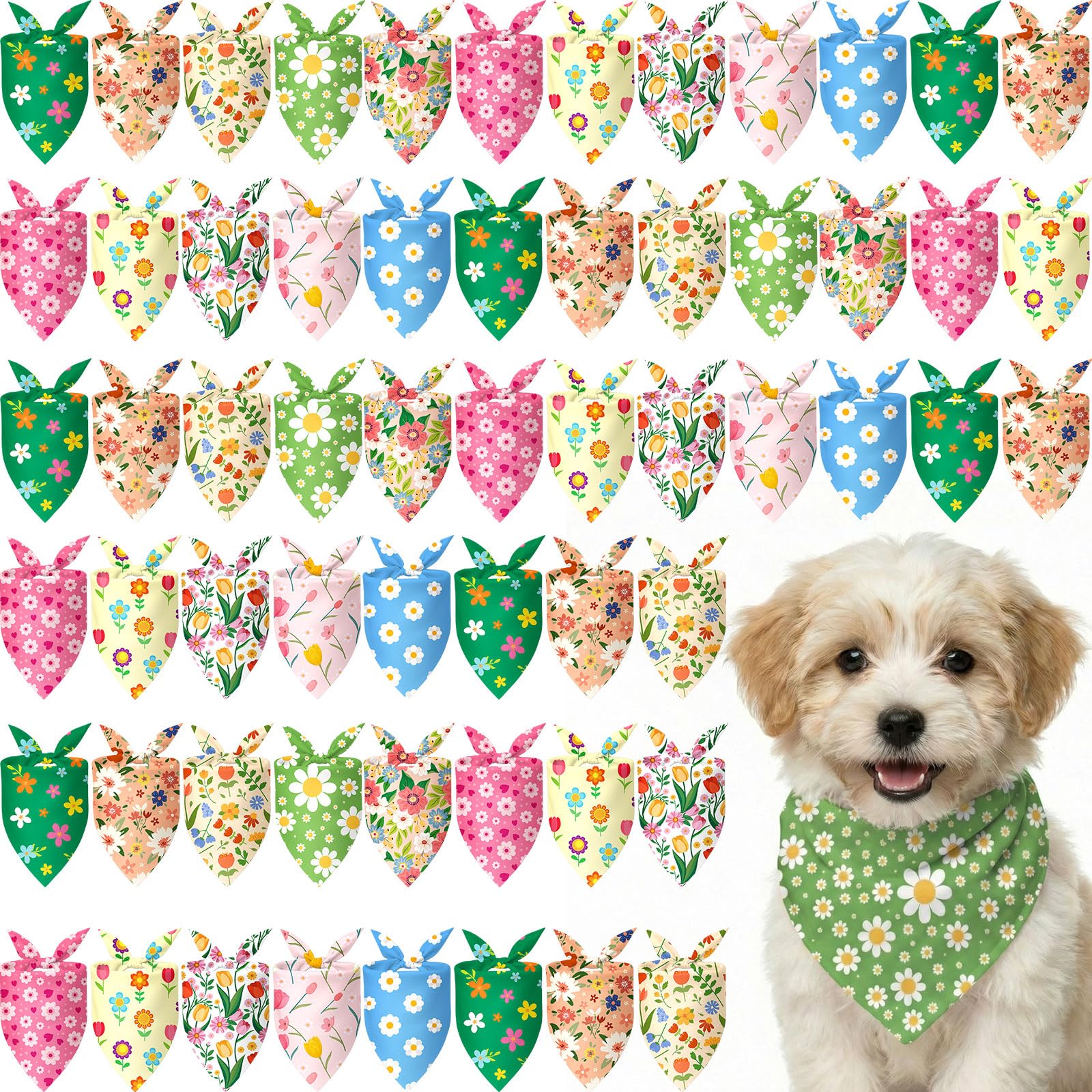Bandana Weewooday pour chien avec marguerite, idéal pour promenade printanière.