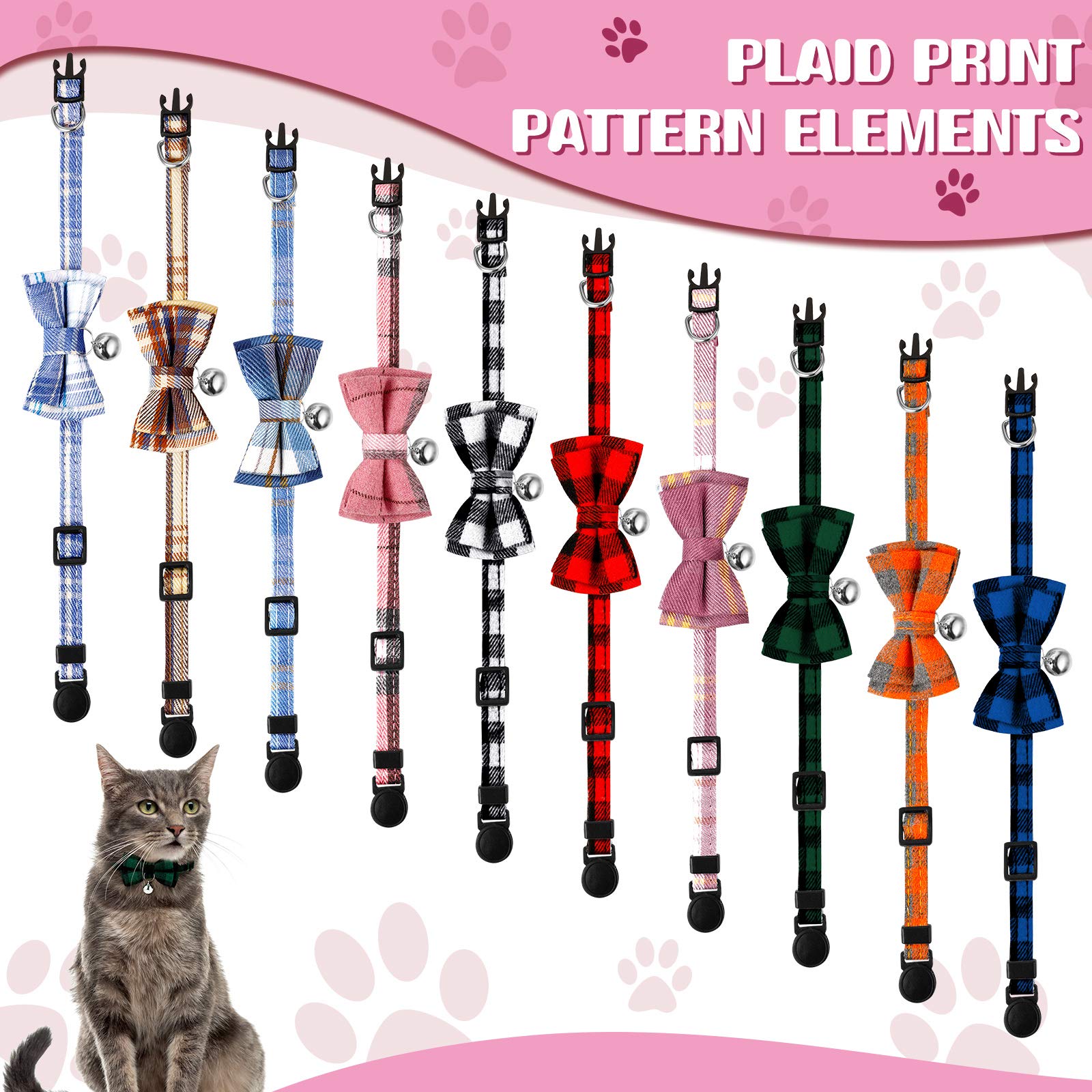 Weewooday collier chat noeud papillon plaid, adorable et ajustable.