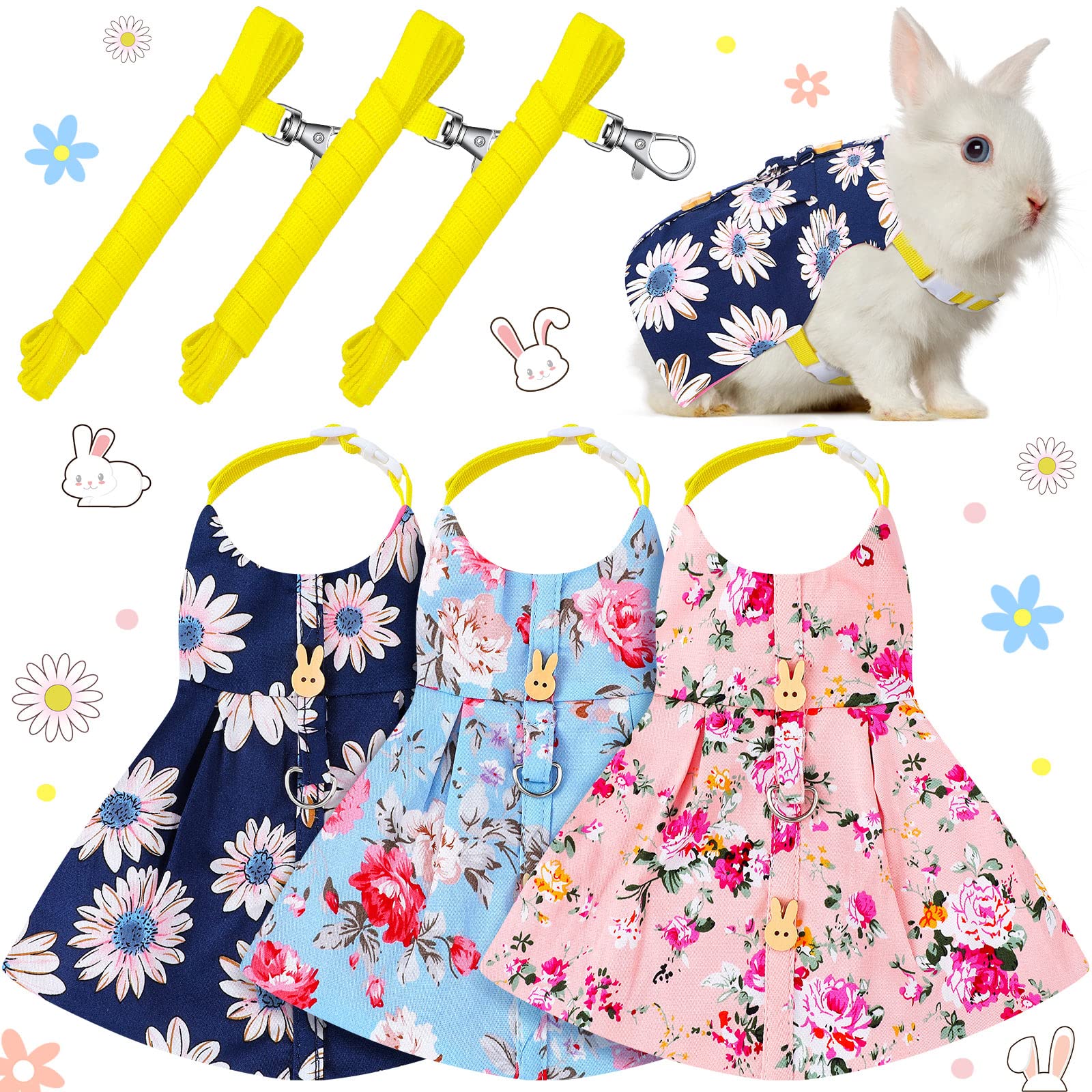 Weewooday harnais lapin motif fleur rose pour promenades confortables et sécurisées