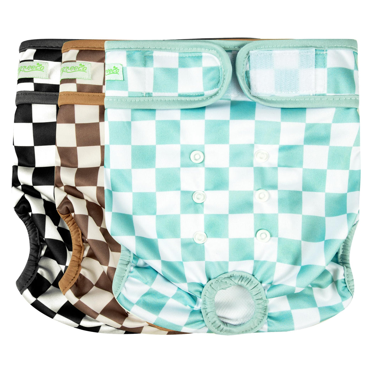 Couches Wegreeco pour chien en damier vert, absorption élevée et réutilisables.