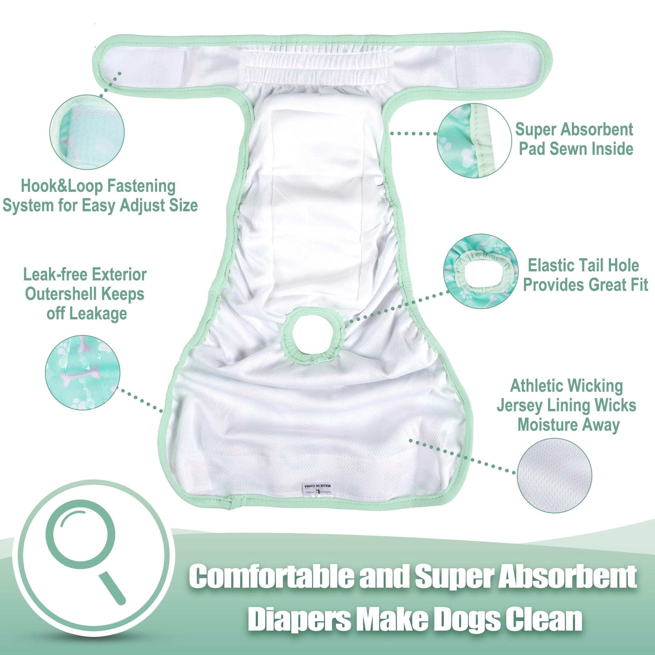 Wegreeco couches lavables pour chienne femelle: extérieur imperméable pour éviter les fuites