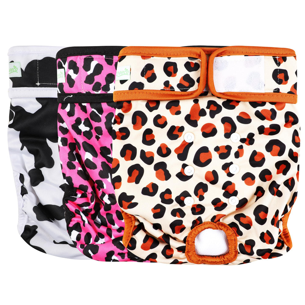 Couches lavables Wegreeco pour chien avec imprimé guépard, confort et ajustement sûrs.