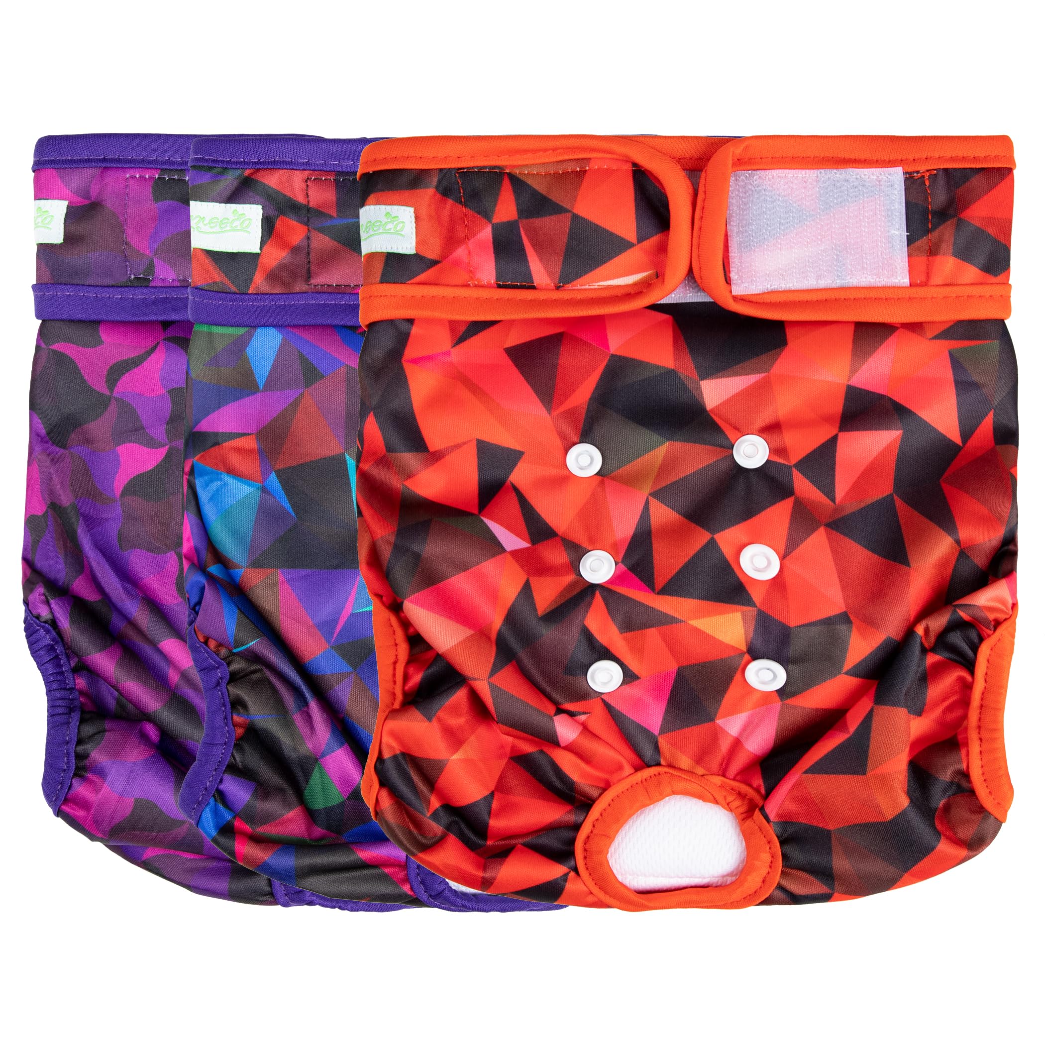 Wegreeco protections lavables pour chienne en chaleur, motif géométrique abstrait violet, confort durable.