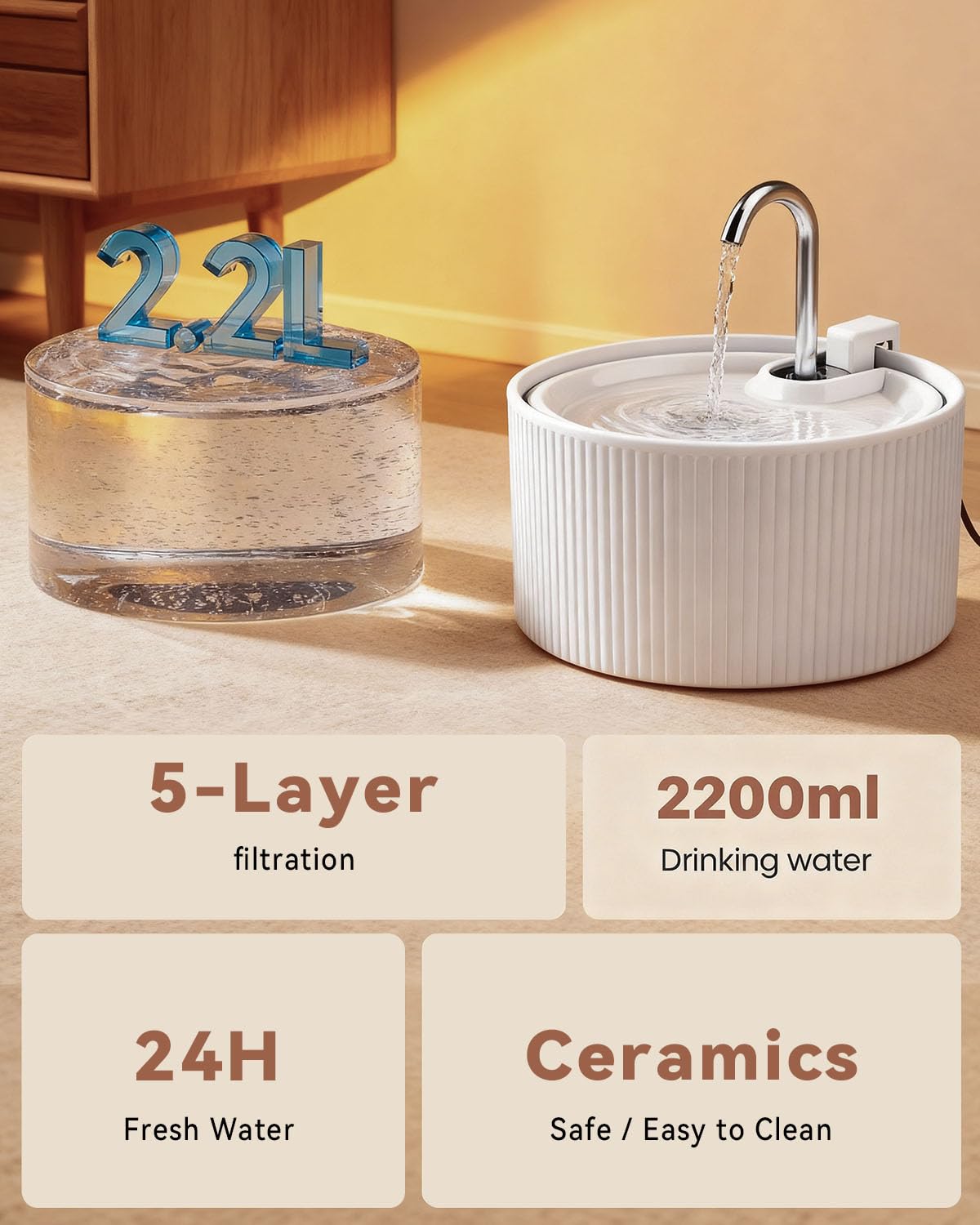 WEINIDASI fontaine-chat ceramique design-integré – s'harmonise facilement avec votre intérieur.