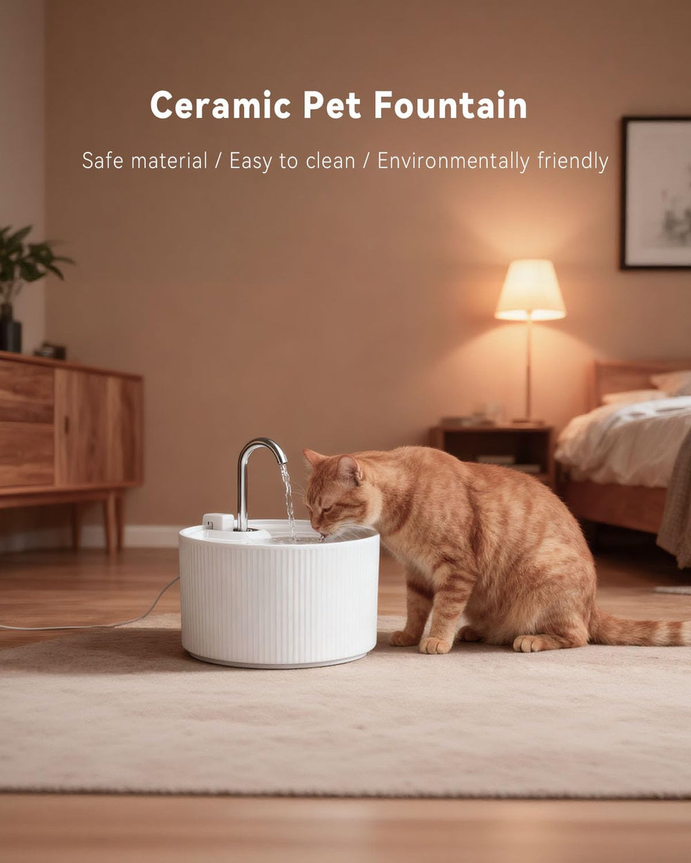WEINIDASI fontaine-chat ceramique pompe-silencieuse – fonctionnement calme pour chambres et bureaux.