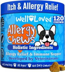Emballage Well Loved Allergy Chews, pratique et prêt à l'emploi pour votre chien.