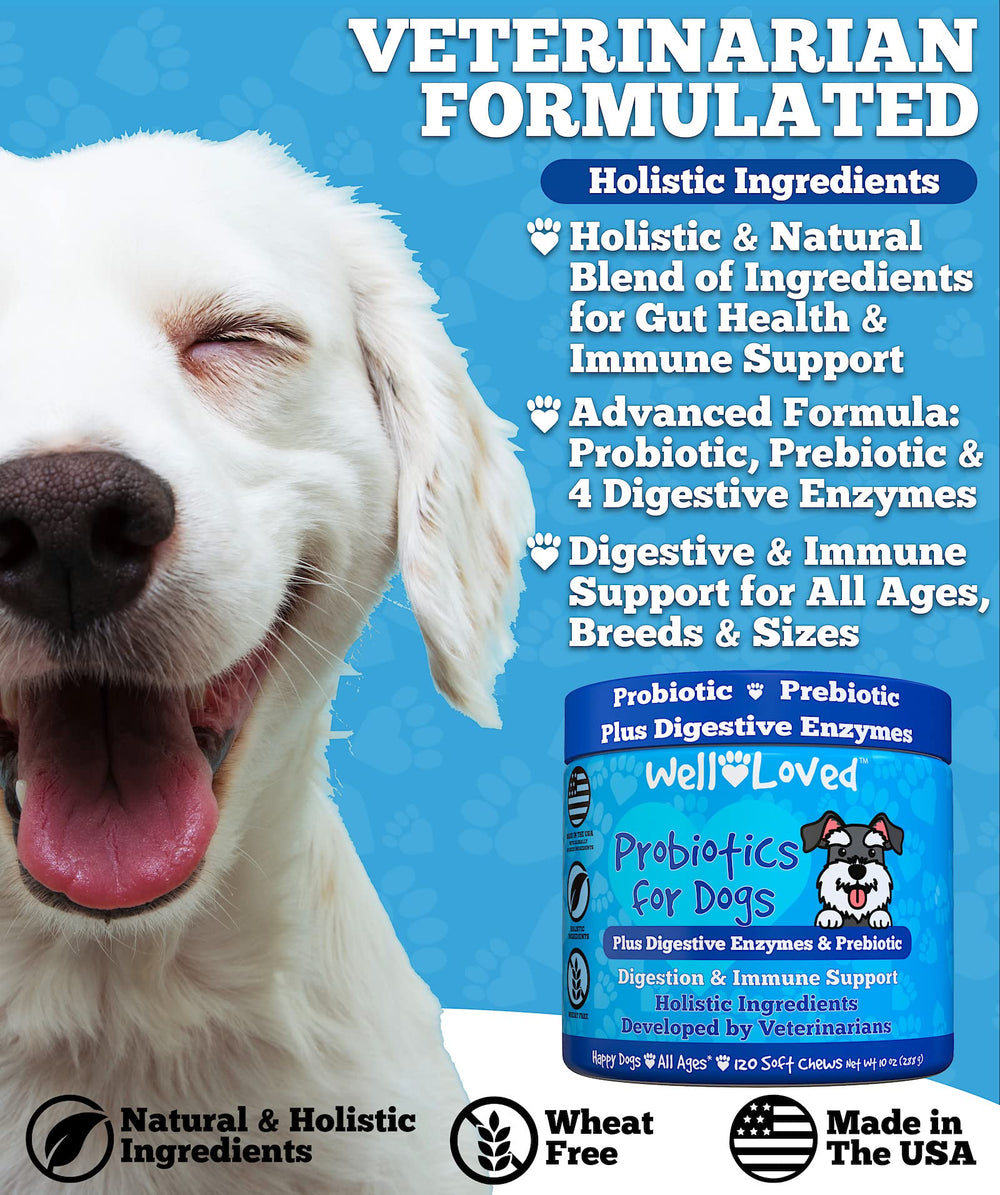 Well Loved Probiotiques pour Chiens — emballage fabriqué aux États‑Unis.