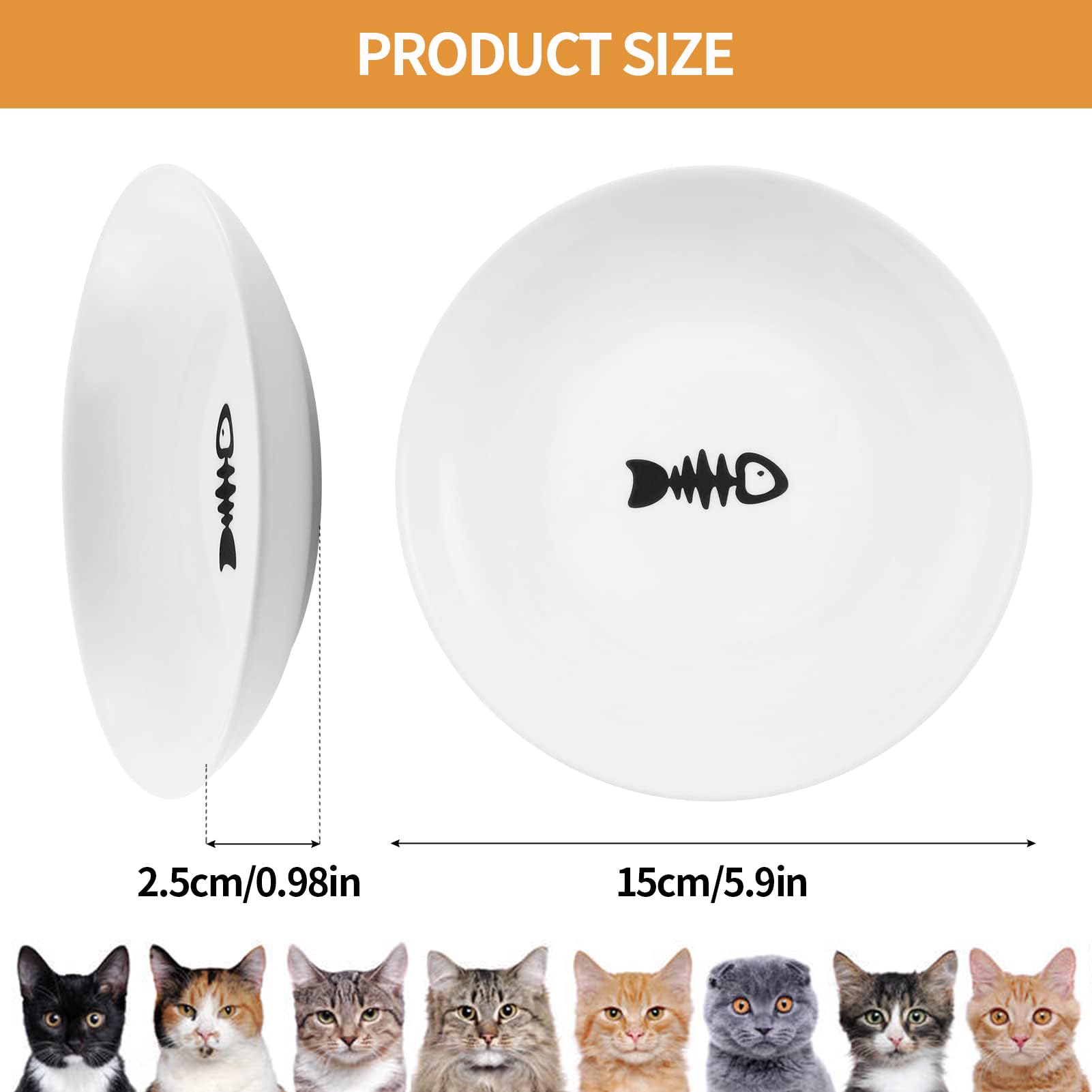 Bol chat Wellbro céramique large pour repas confortables sans moustaches touchant les bords.