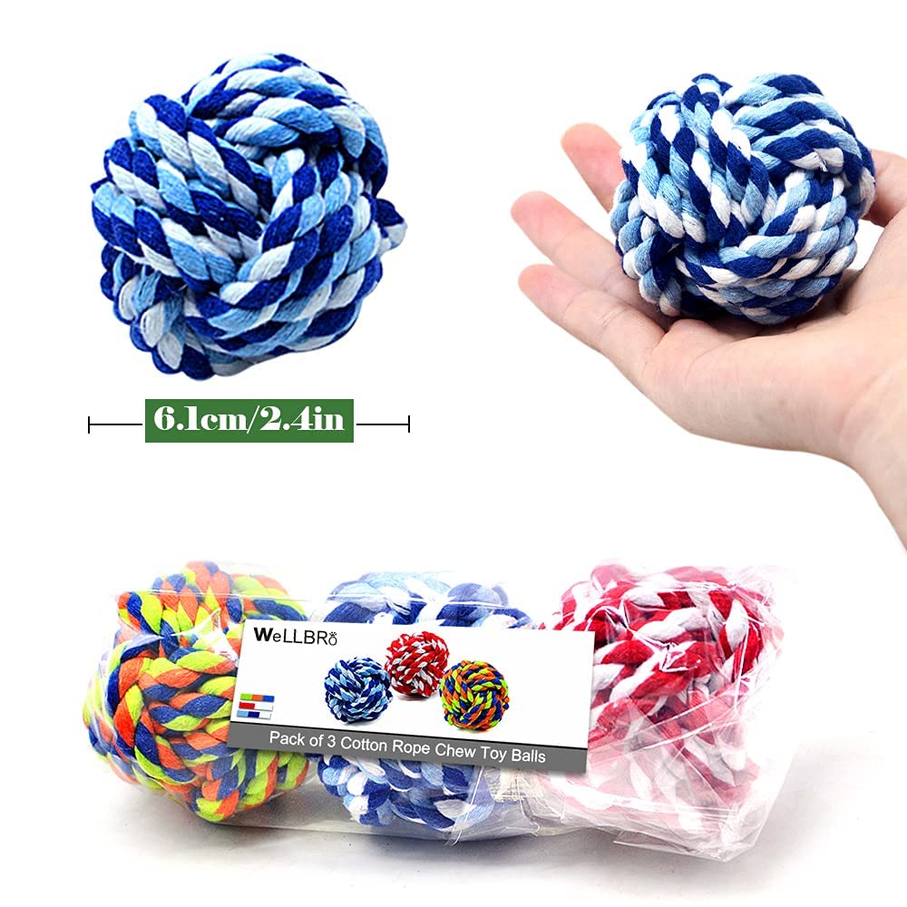 Wellbro: ensemble de trois boules de coton colorées, idéales pour le jeu et le fetch.