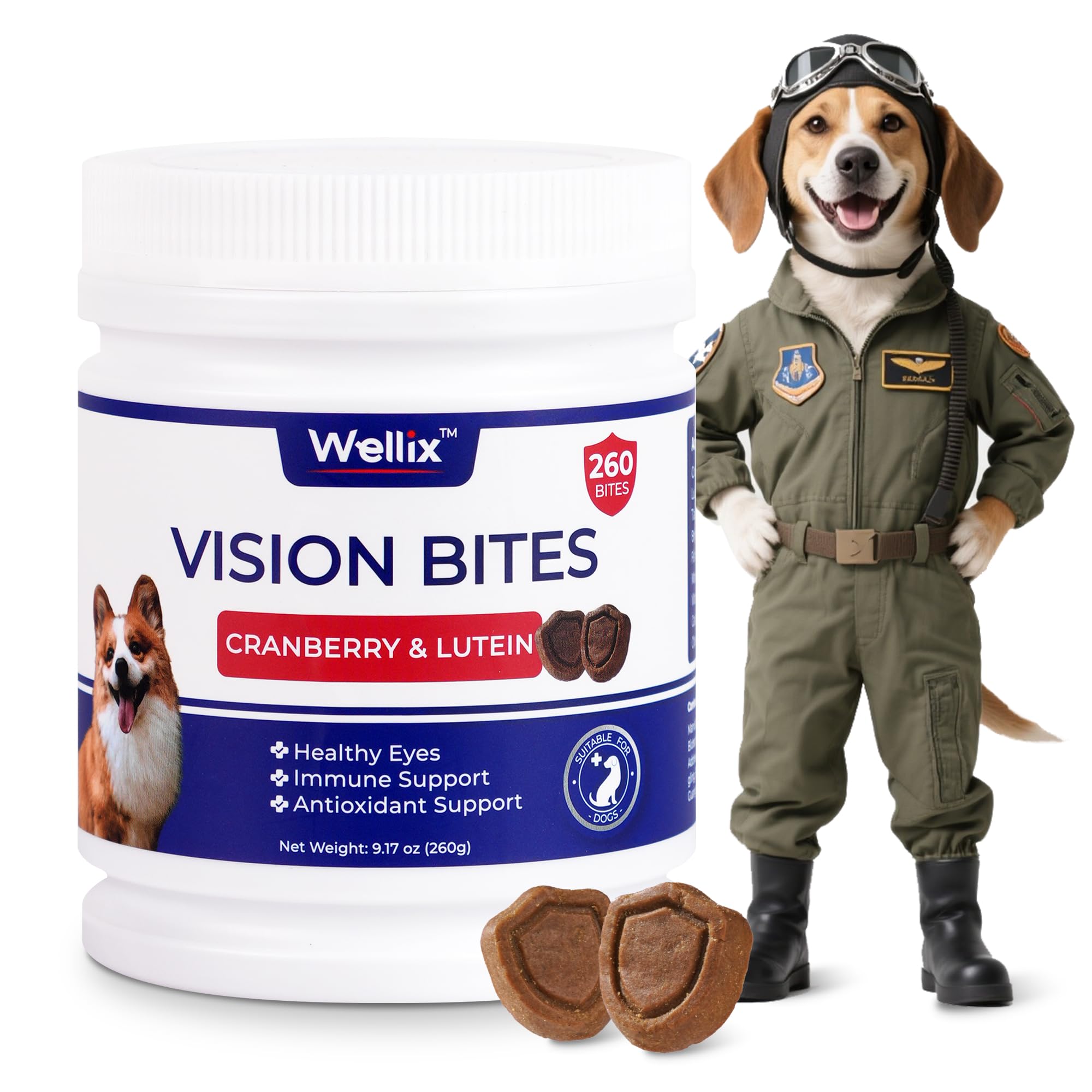Wellix 260 Bites Vision Taurine – bouchées savoureuses pour soutien oculaire des chiens.