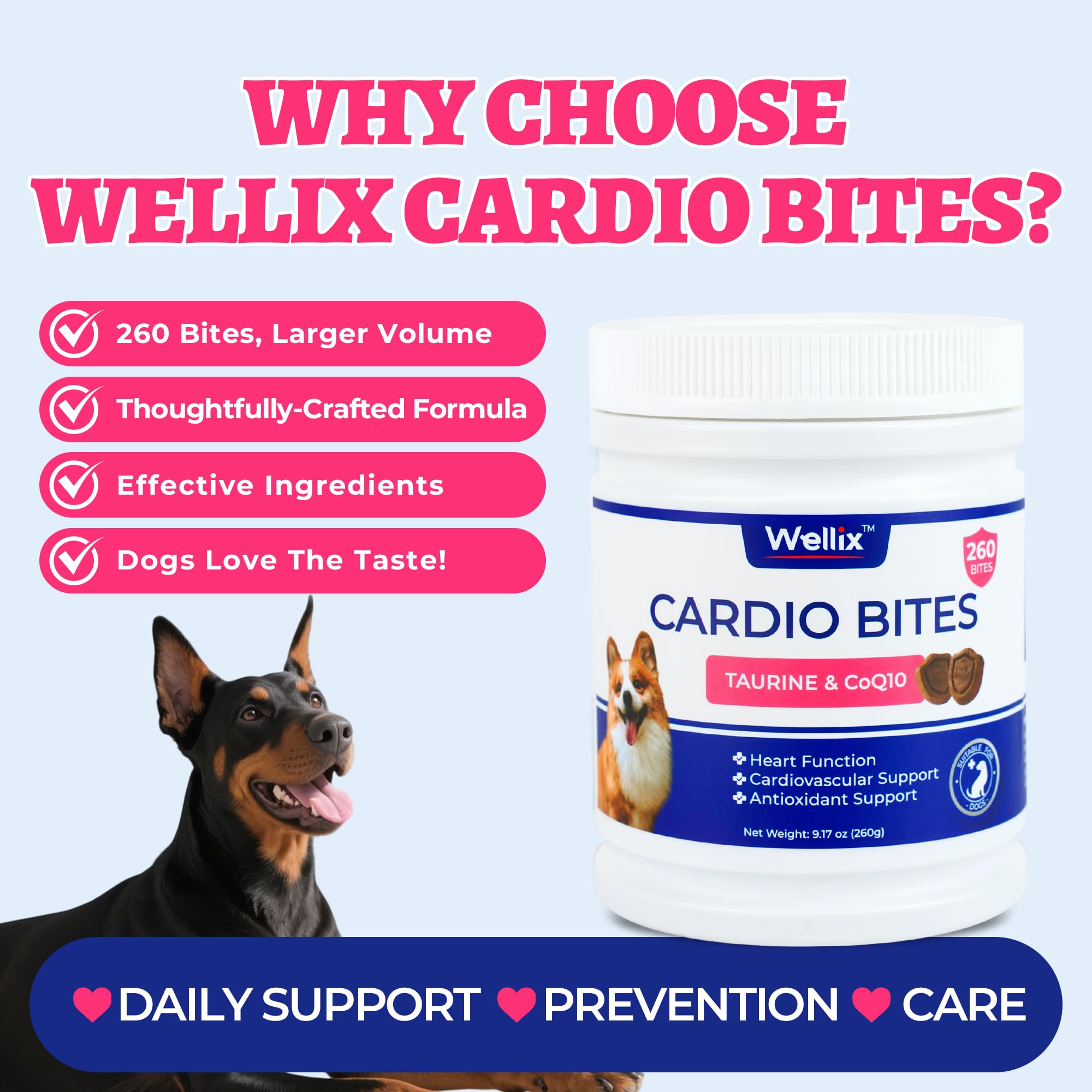 Solution Wellix Cardio Bites adaptée aux chiens seniors pour la vitalité.