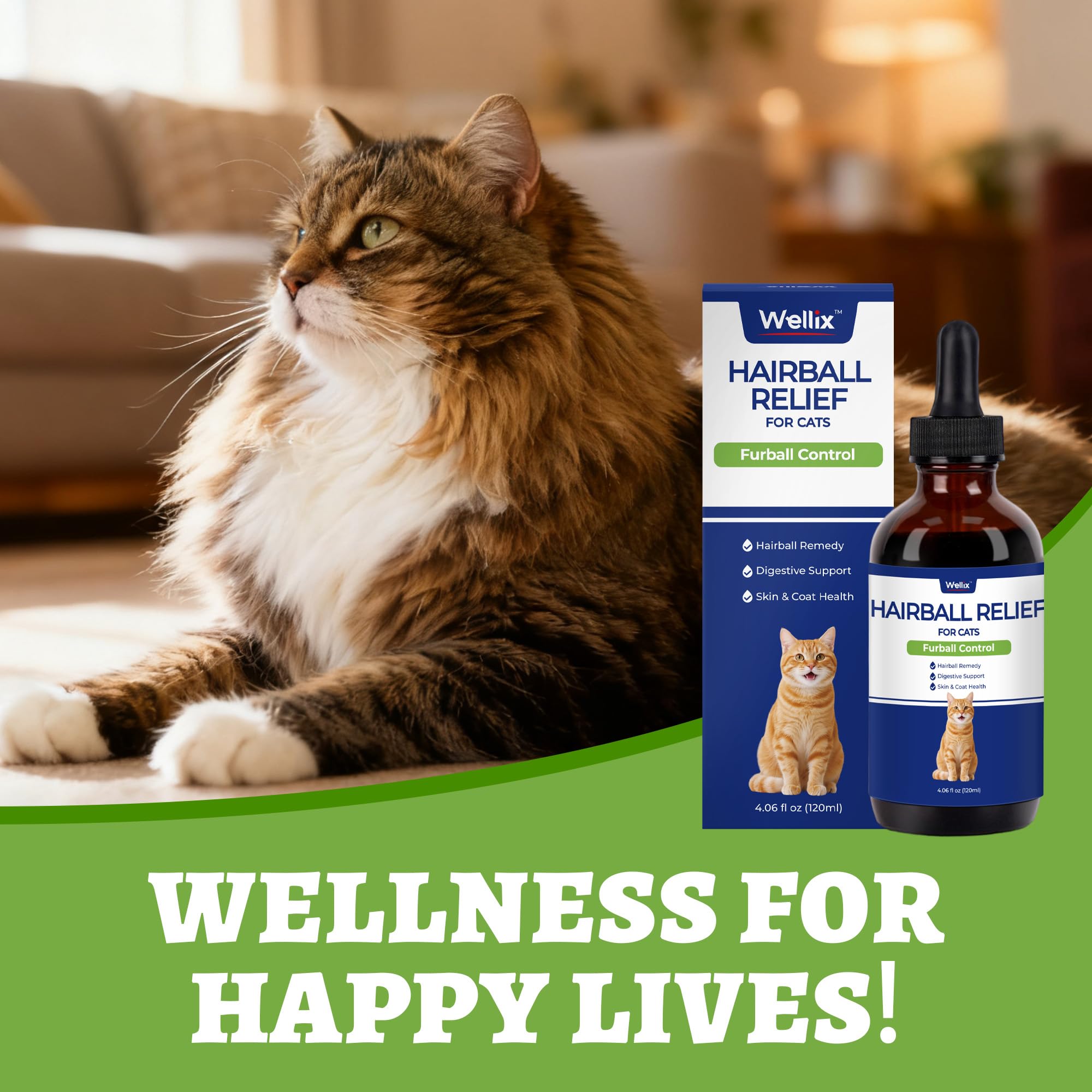 Wellix flacon 120 ml durable, solution quotidienne pour plusieurs chats.
