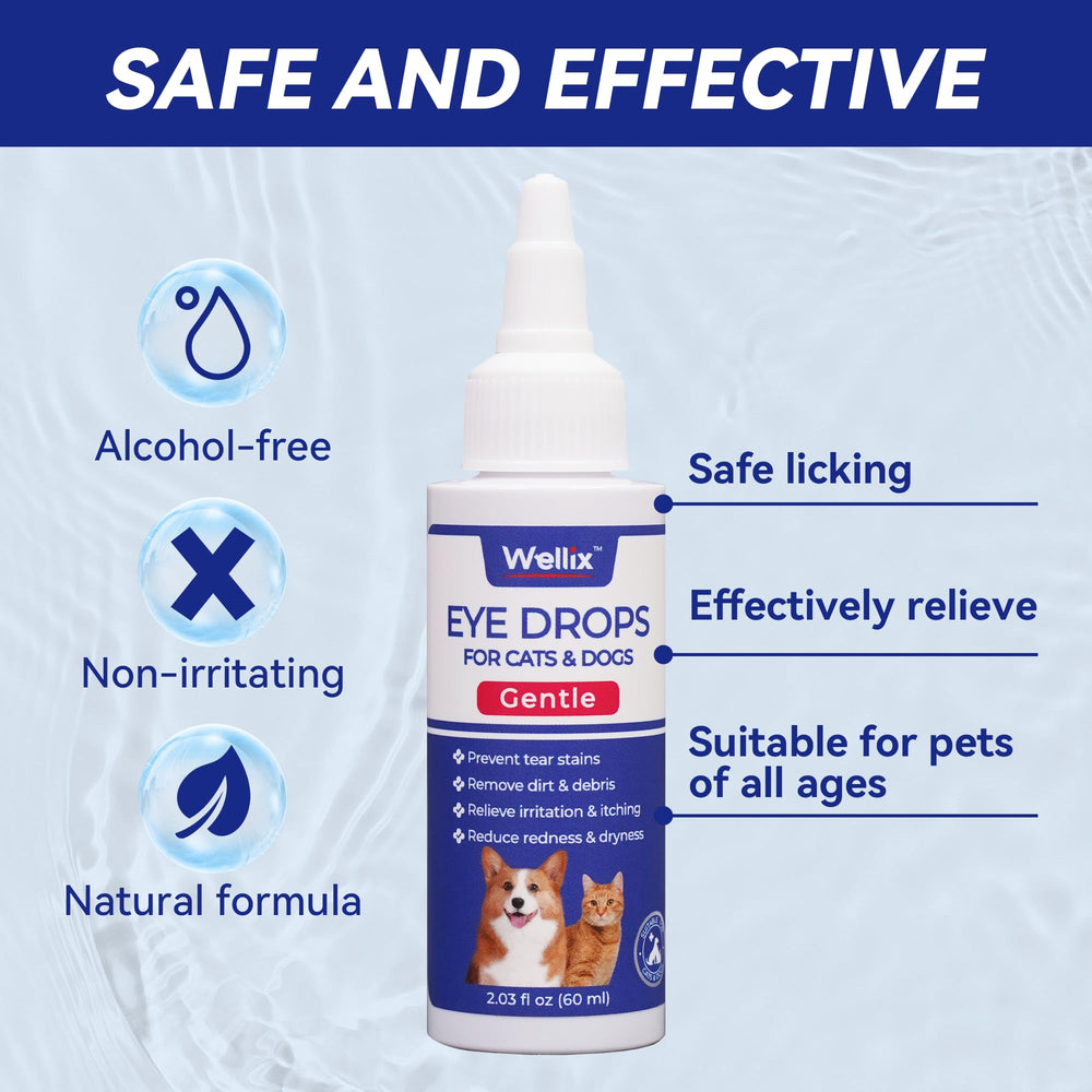 Flacon Wellix 2x60ml pour le soin quotidien des yeux des animaux.