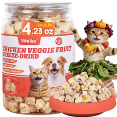 Friandises Wellix au poulet et legumes seches, texture croquante ideale pour l'entraînement.